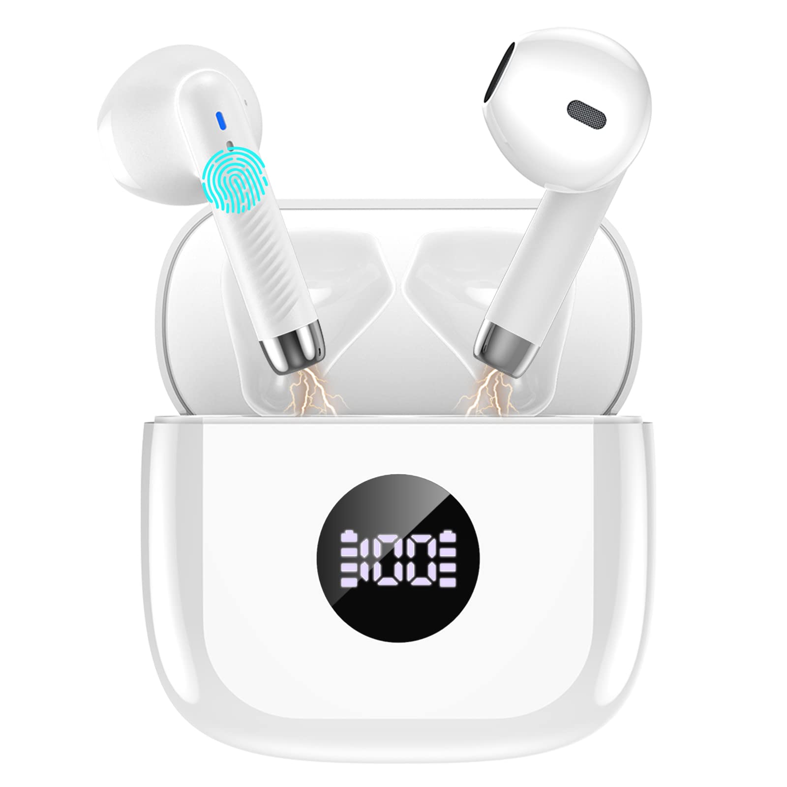Wireless Earbuds Bluetooth 5.3 with Deep Bass Stereo Sound & HD Mic | In-Ear Headphones with Dual LED Display & USB-C Charging Case | Perfect for Gym, Running, Travel & Work Calls