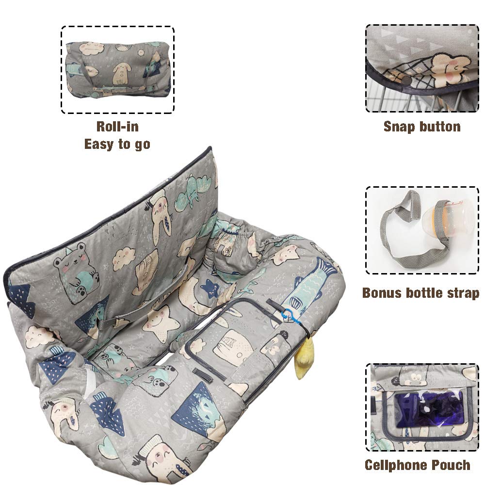 Baby Shopping Cart Cover & High Chair Cover - Soft Cotton, Machine Washable for Infants & Toddlers - Perfect for Boys & Girls (Cute Designs) - Ideal for Grocery Shopping & Restaurant Dining