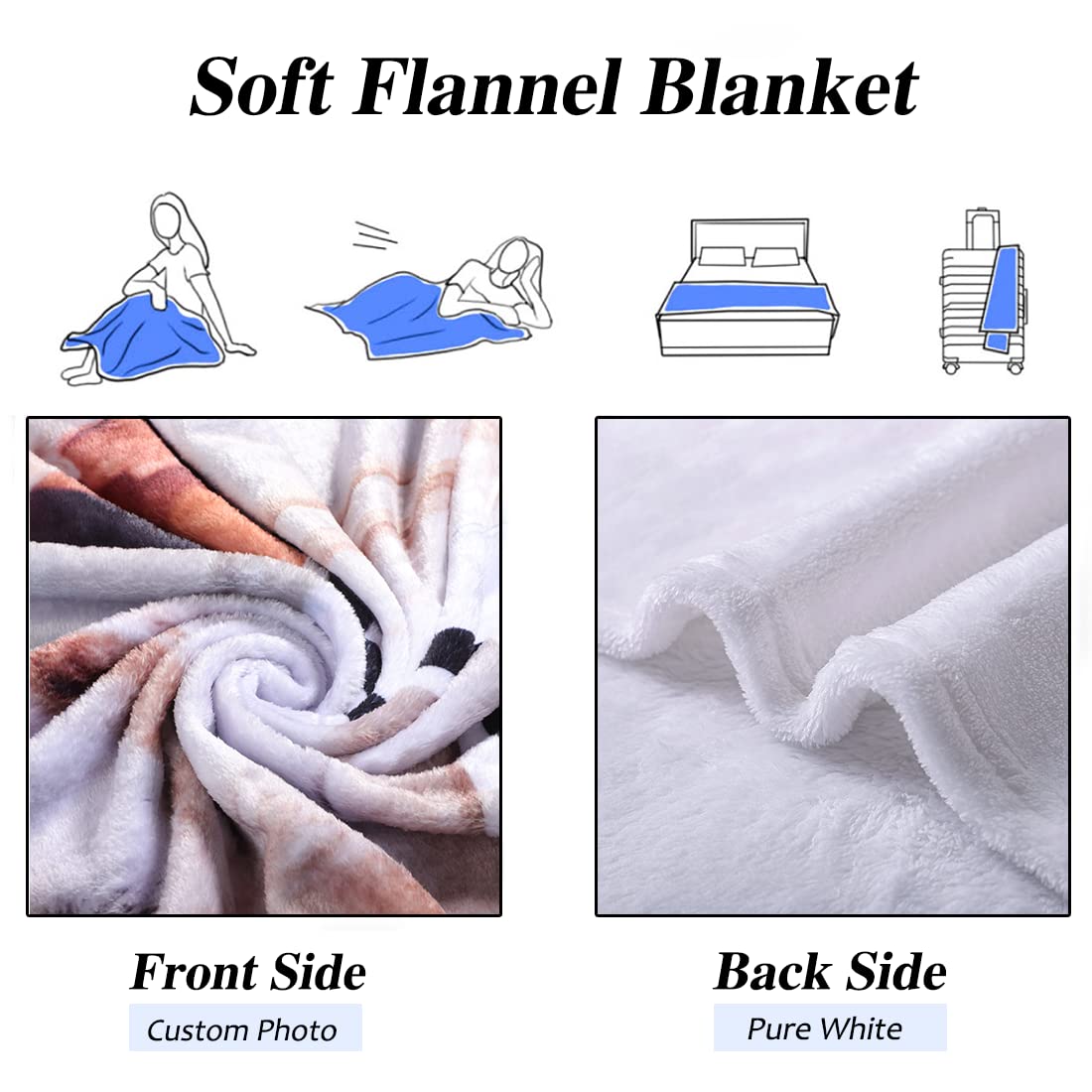 Personalized Photo Blanket Custom with Name & Text - Fleece Throw Blanket for Bed, Couch, Travel - Funny Gift for Couples, Family & Friends - Perfect for Birthdays, Anniversaries & Holidays
