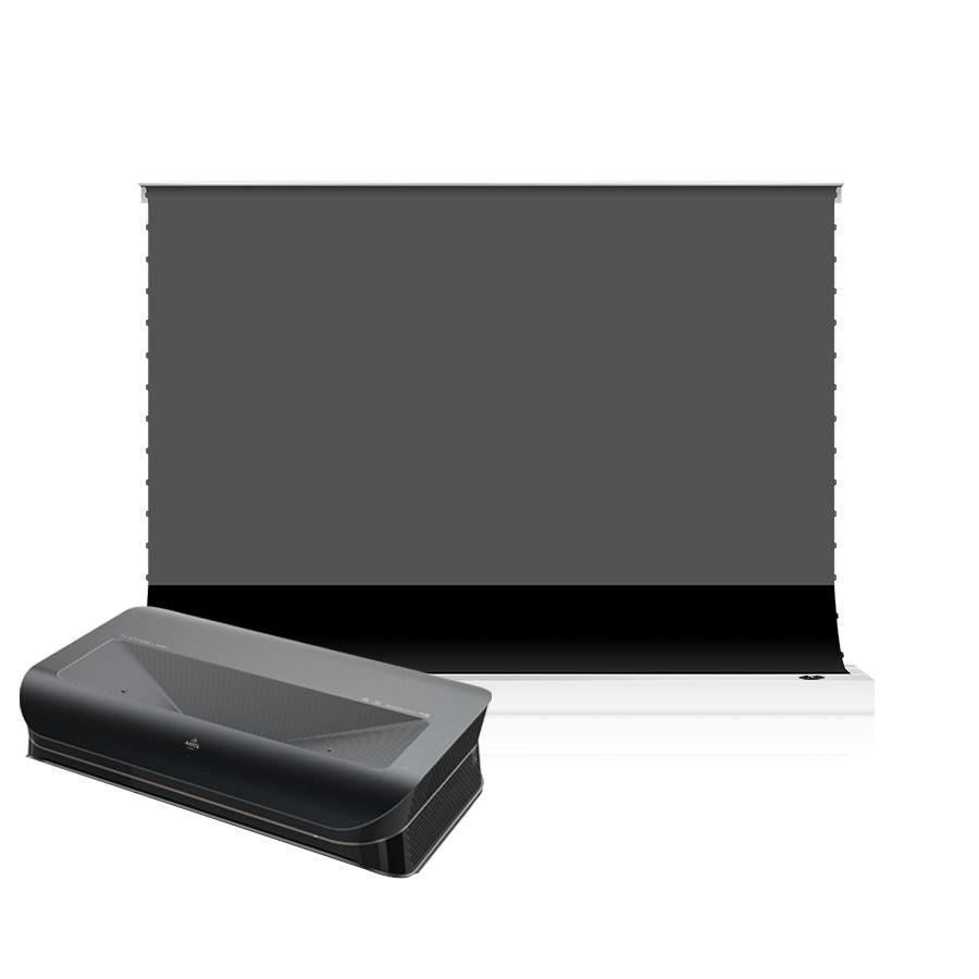 AWOL VISION LTV 3500 Pro/3000 Pro 4K Ultra Short Throw Laser Projector Bundle with VIVIDSTORM S PRO Electric Tension Floor Screen - Home Theater, Gaming & Outdoor Movie Nights