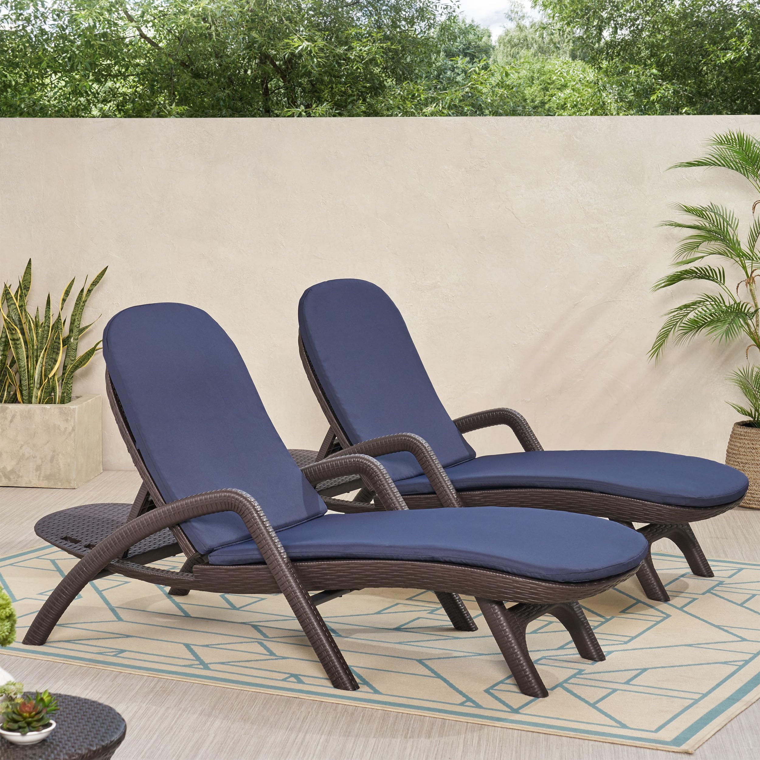 Christopher Knight Home Caspar Outdoor Water Resistant Chaise Lounge Cushions - Navy Blue (Set of 2) | Patio, Poolside & Garden Furniture Accessories for Relaxation