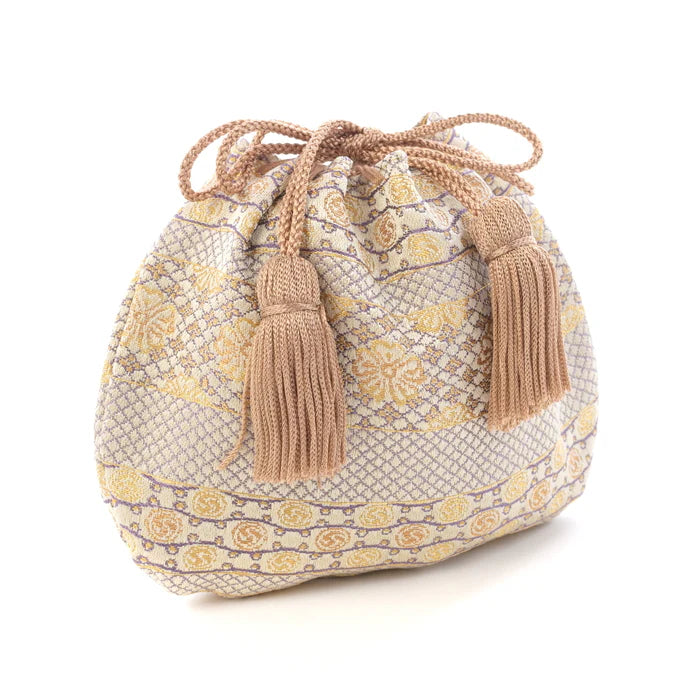 Nishijin Ori Small Drawstring Cherry Blossom Bag - Handmade Kyoto Japanese Traditional Craft Purse for Women | Perfect for Cosplay, Tea Ceremony & Gift Giving