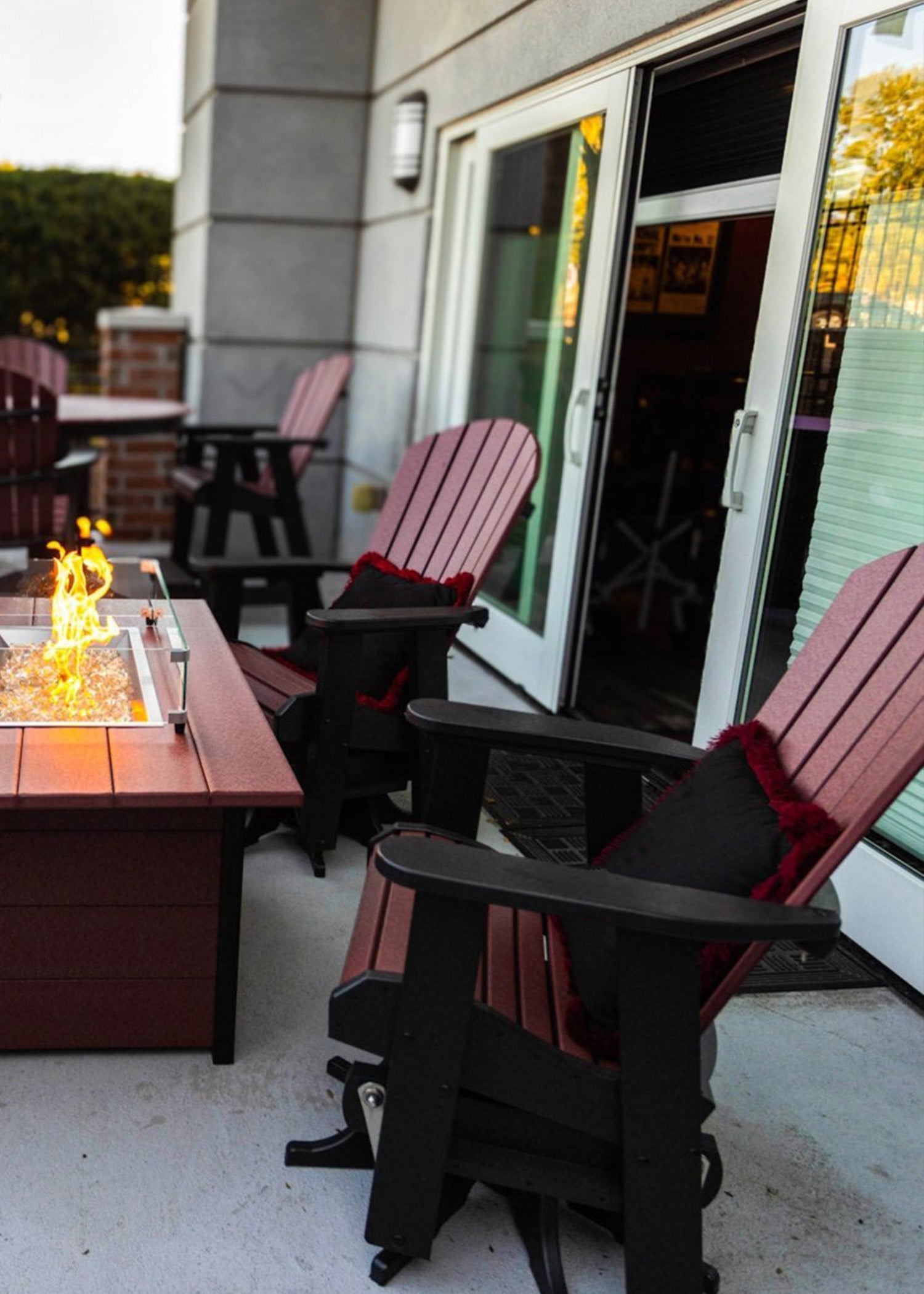 Stanton Fire Table Set - Garnet & Black Outdoor Fire Pit with Glass Wind Guard | Perfect for Patio, Backyard, and Garden Gatherings