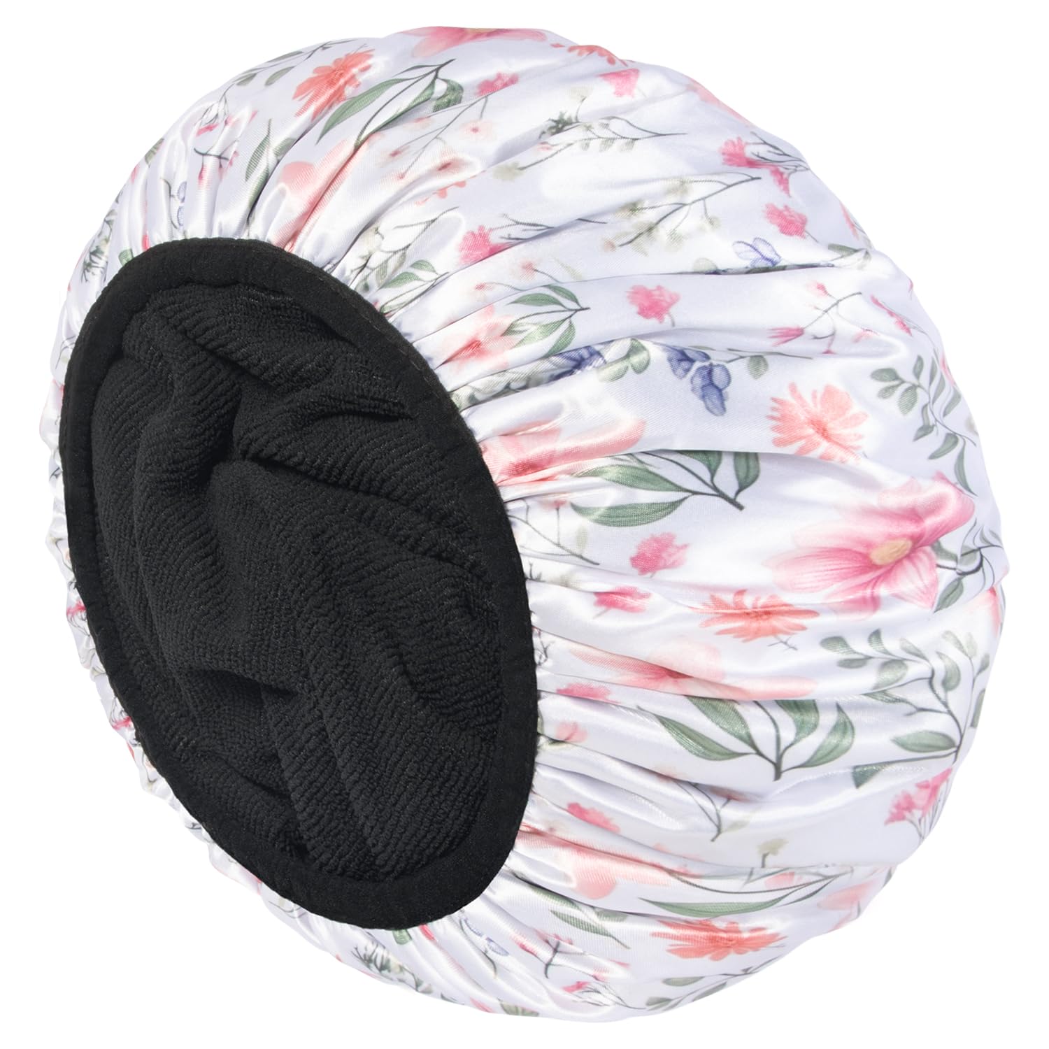 Auban Terry Lined Shower Cap for Women - Large Triple Layer Waterproof Shower Cap with Terry Cloth Lining for Long Thick Hair | Reusable Bath & Swim Hair Protection for Shower, Spa & Travel
