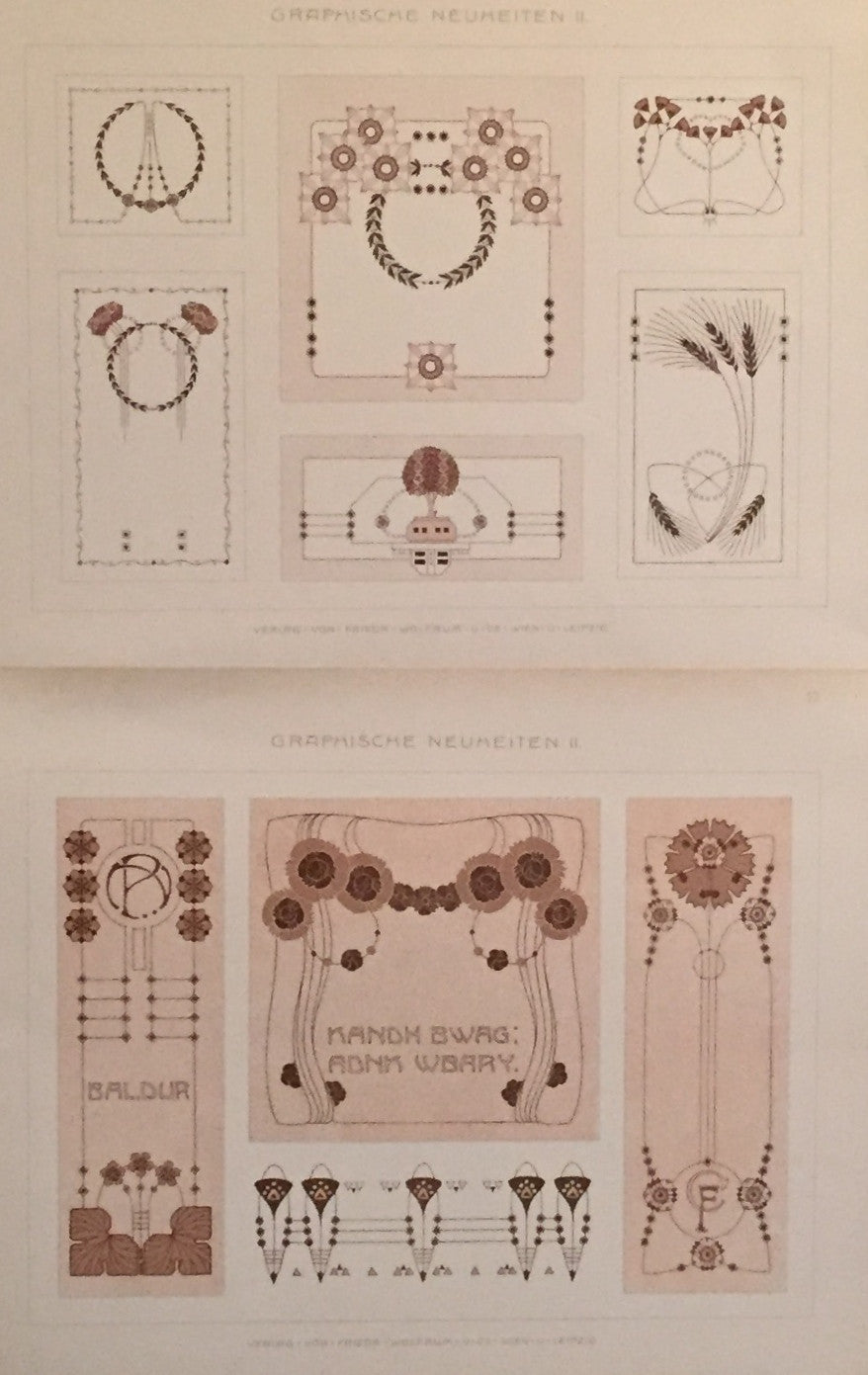 1900 Original German Art Nouveau Poster - Decorator Print Graphische Neuheiten II with Delicate Sepia Borders | Vintage Home Decor, Wall Art for Living Room, Office & Gallery Display