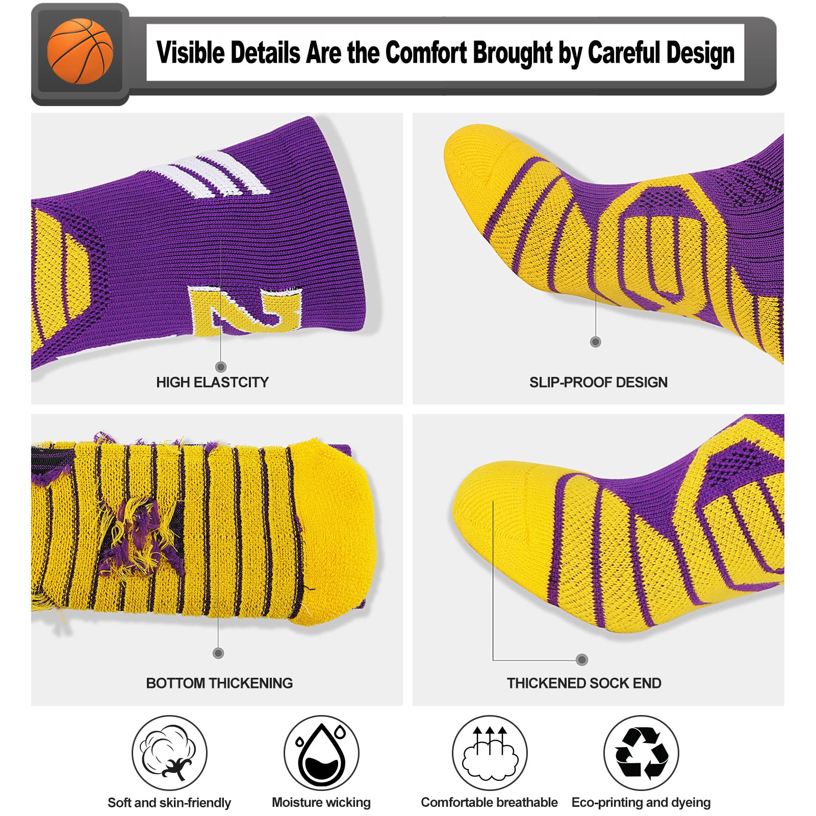 Basketball Socks for Men & Boys - 2 Pairs Team Socks for Sports & Training