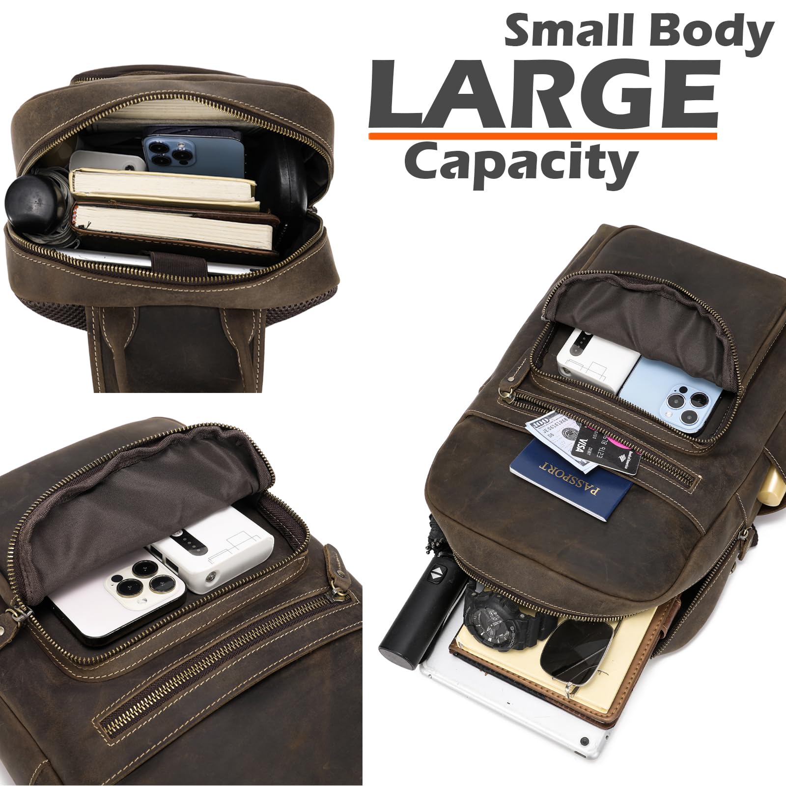 Premium Full Grain Leather Sling Chest Bag for 12.9