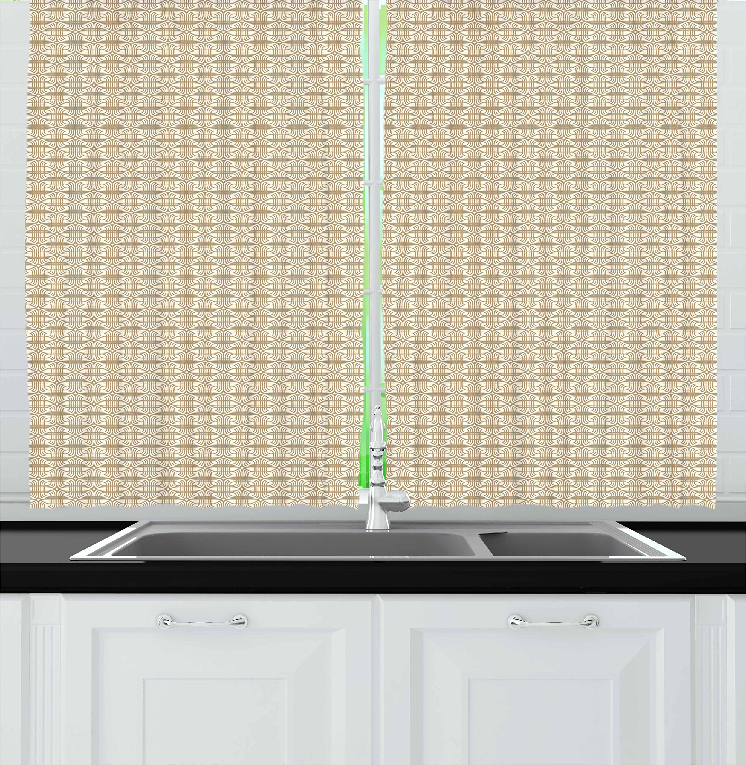 Ambesonne Geometric Kitchen Curtains - Checkered Squares with Angled Stripes & Rhombus Pattern Abstract Art, 2 Panel Set for Window Drapes, 55