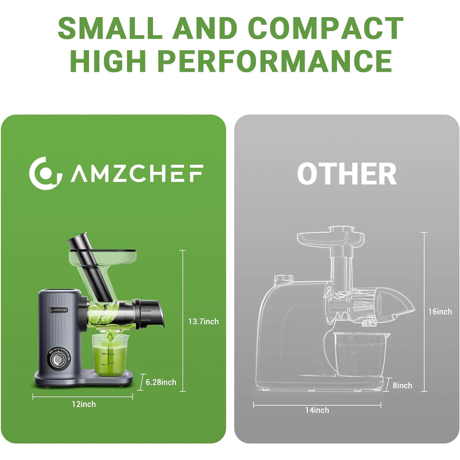 AMZCHEF 50mm Wide Mouth Slow Juicer - Compact Cold Press Juicer for Fruits & Vegetables - Perfect for Healthy Juicing at Home, Office or Gym