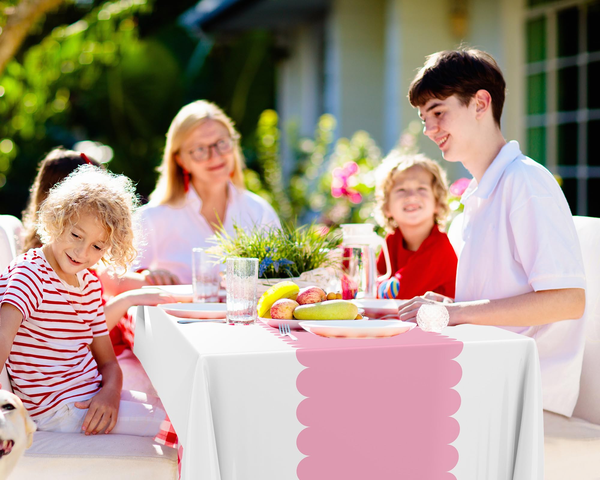 Oudain 6 Pack Pink Plastic Tablecloth 54 x 108 Inch - Disposable Vinyl Table Cover for Wedding, Birthday, Baby Shower, Mermaid & Unicorn Party Decor - Light Pink Table Runner for Indoor & Outdoor Events