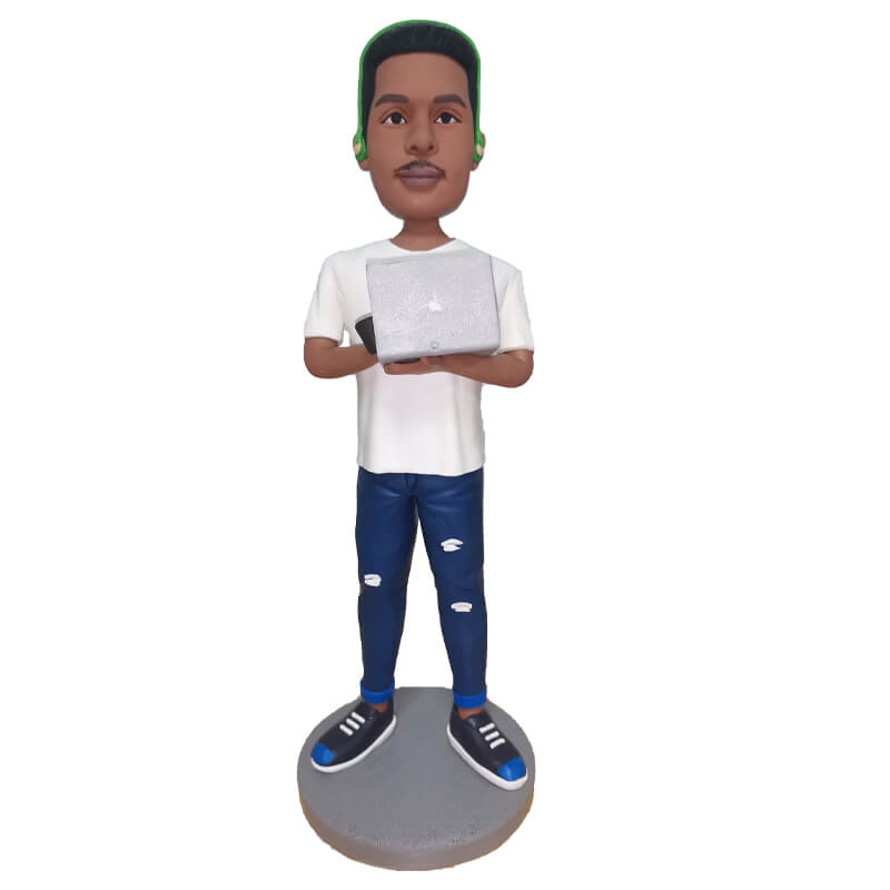 Custom Businessman with Laptop Bobblehead - Personalized Office Desk Decor & Fun Corporate Gift for Boss Day, Work Anniversary, or Retirement