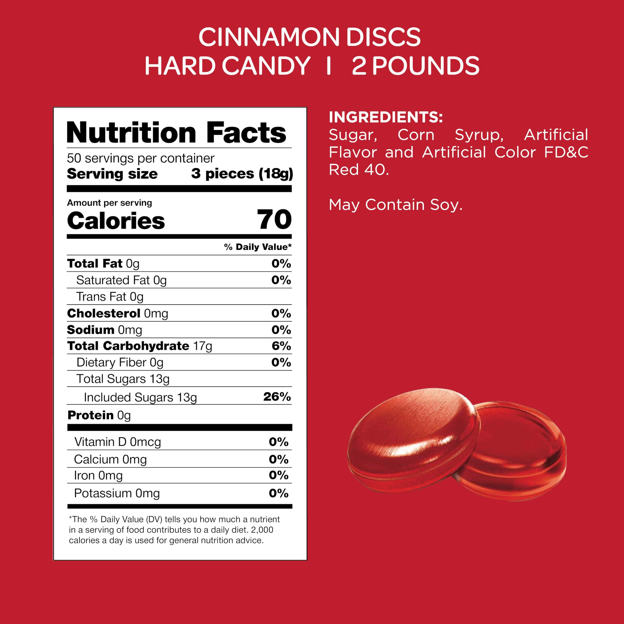 Premium Cinnamon Hard Candy Discs - 2 Pound Bulk Pack (Approx 150 Pieces) - Hot & Spicy Sweets for Parties, Office Treats, and Holiday Gift Baskets