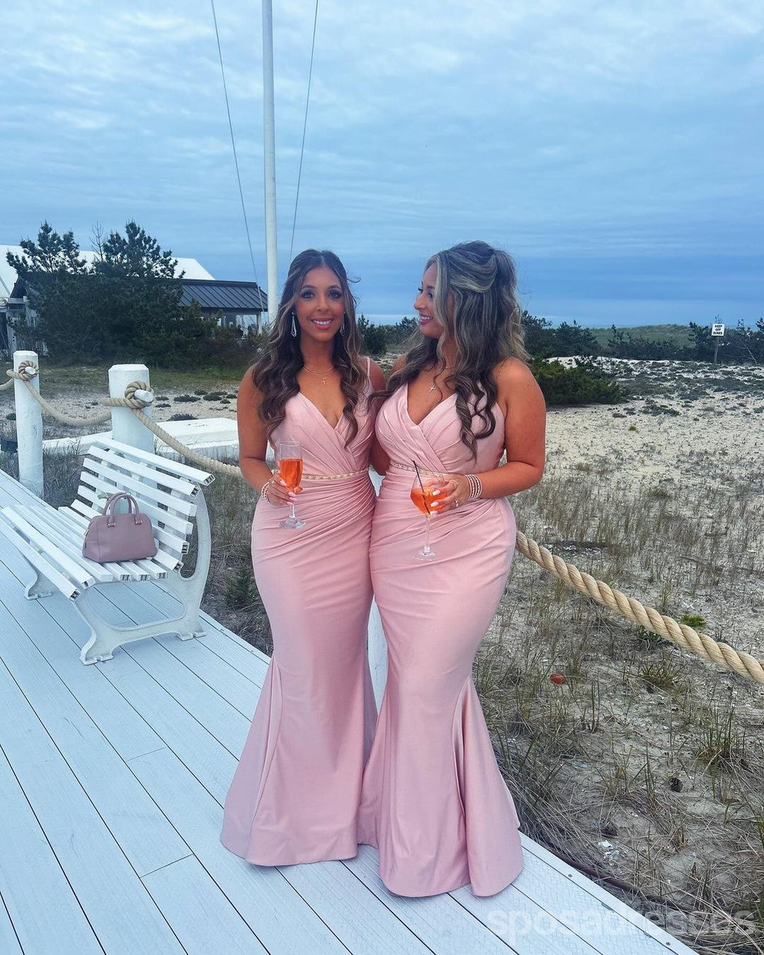 Elegant Mismatched Pink Mermaid Maxi Bridesmaid Dress with Spaghetti Straps - Perfect for Beach Weddings, Formal Parties & Special Occasions (Style WG1897)