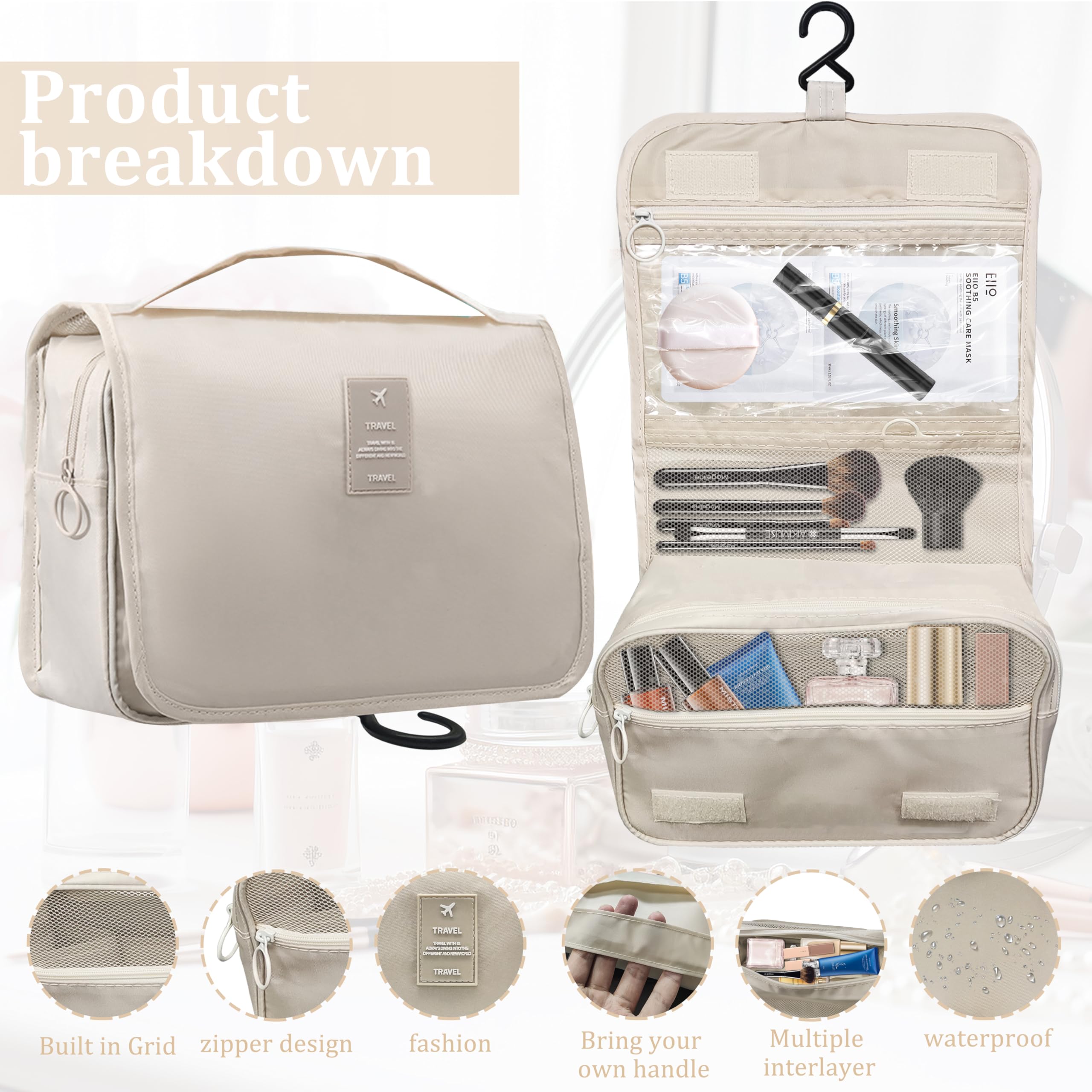 JACKBOY Large Waterproof Travel Makeup Bag for Women - Spacious Cosmetic & Toiletry Organizer with Multiple Pockets - Perfect for Vacation, Gym, and Business Trips
