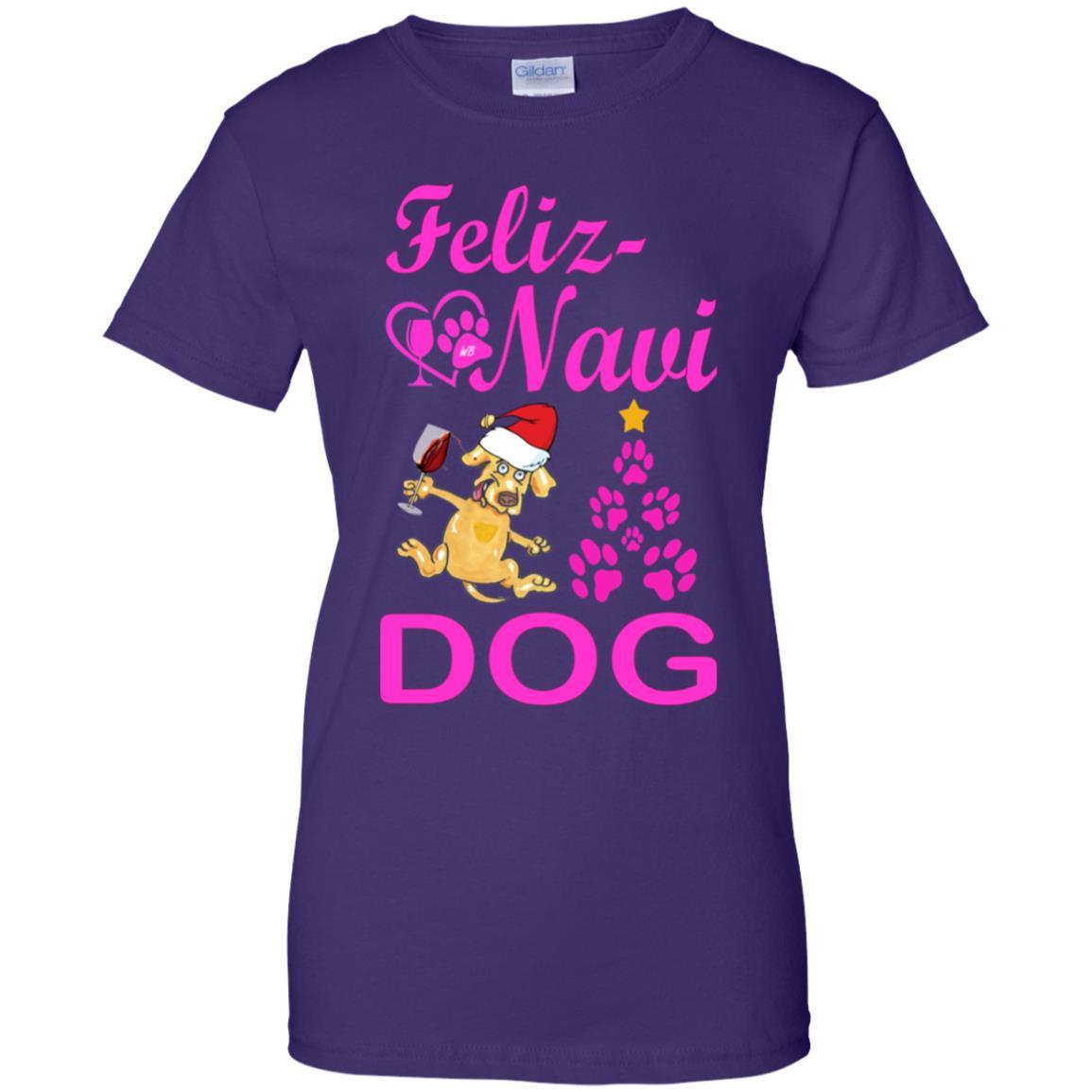 Feliz Navi Dog Christmas T-Shirt for Women - 100% Cotton Funny Holiday Tee - Perfect for Parties, Gifts & Festive Outfits
