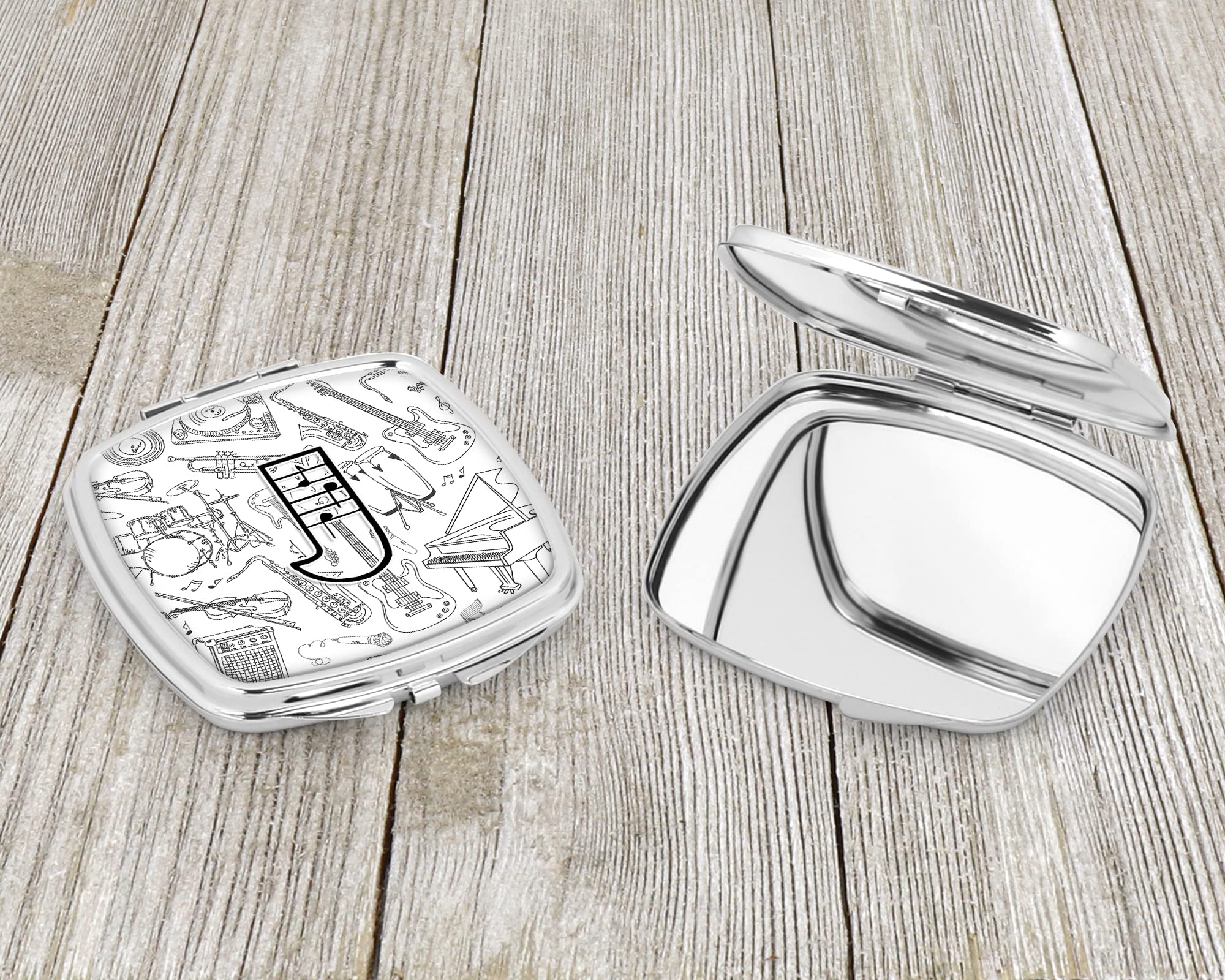 Letter J Musical Note Compact Mirror - Decorative Travel Makeup Mirror for Women & Girls | Folding Handheld Pocket Mirror | Perfect Gift for Music Lovers, Travel Essentials & Makeup On-The-Go