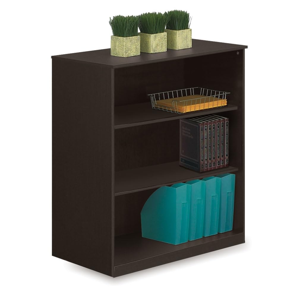 NBF at Work 3-Shelf Heavy Duty Bookcase - 45 lb Capacity Office Bookshelf with Gray Laminate Finish & 2 Adjustable Shelves (19