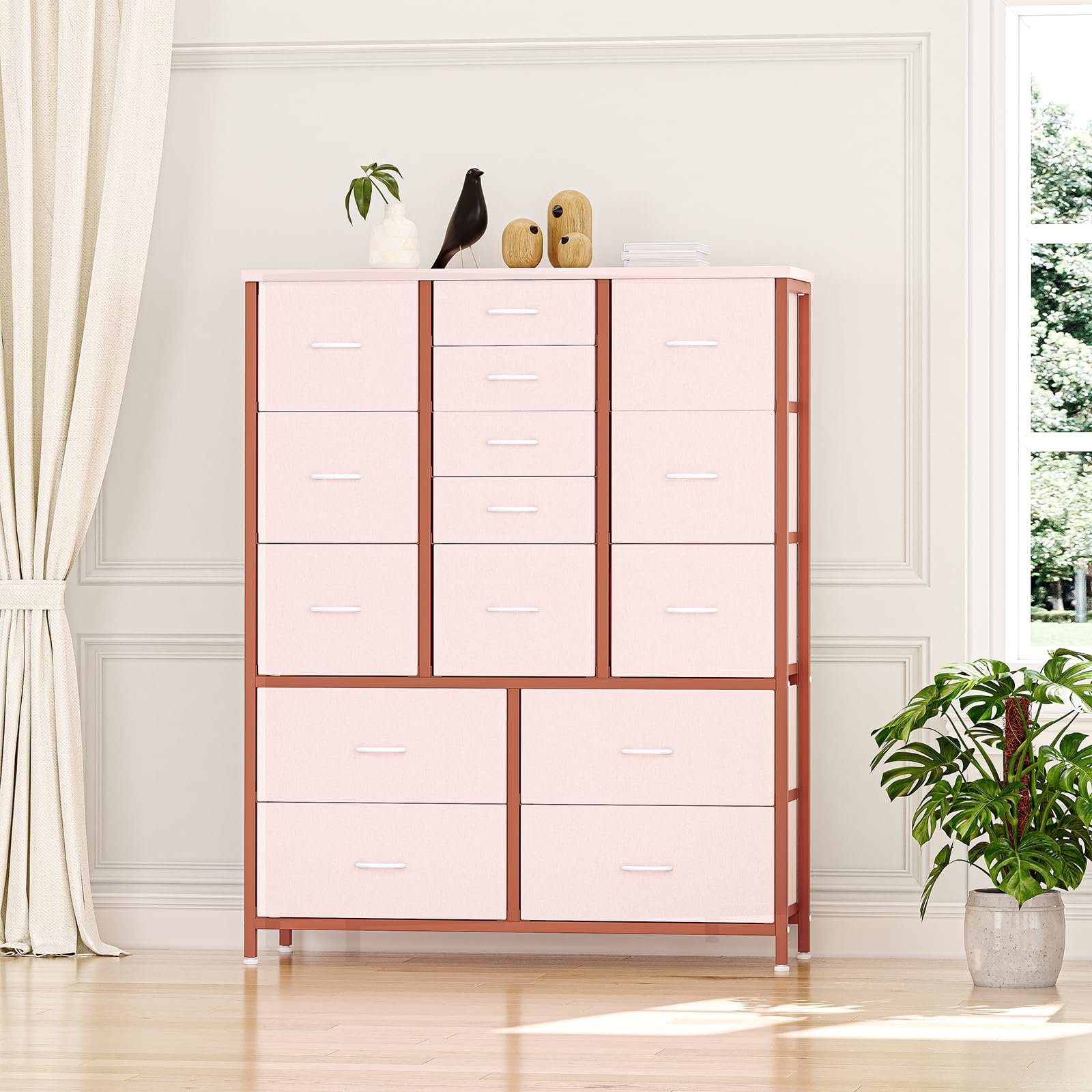 GARVEE 15-Drawer Fabric Dresser with Metal Frame & Wood Top - Tall Storage Organizer for Bedroom, Living Room, Entryway - Side Pockets & Hooks, Adjustable Feet - Perfect for Clothes, Toys, Shoes & Home Organization