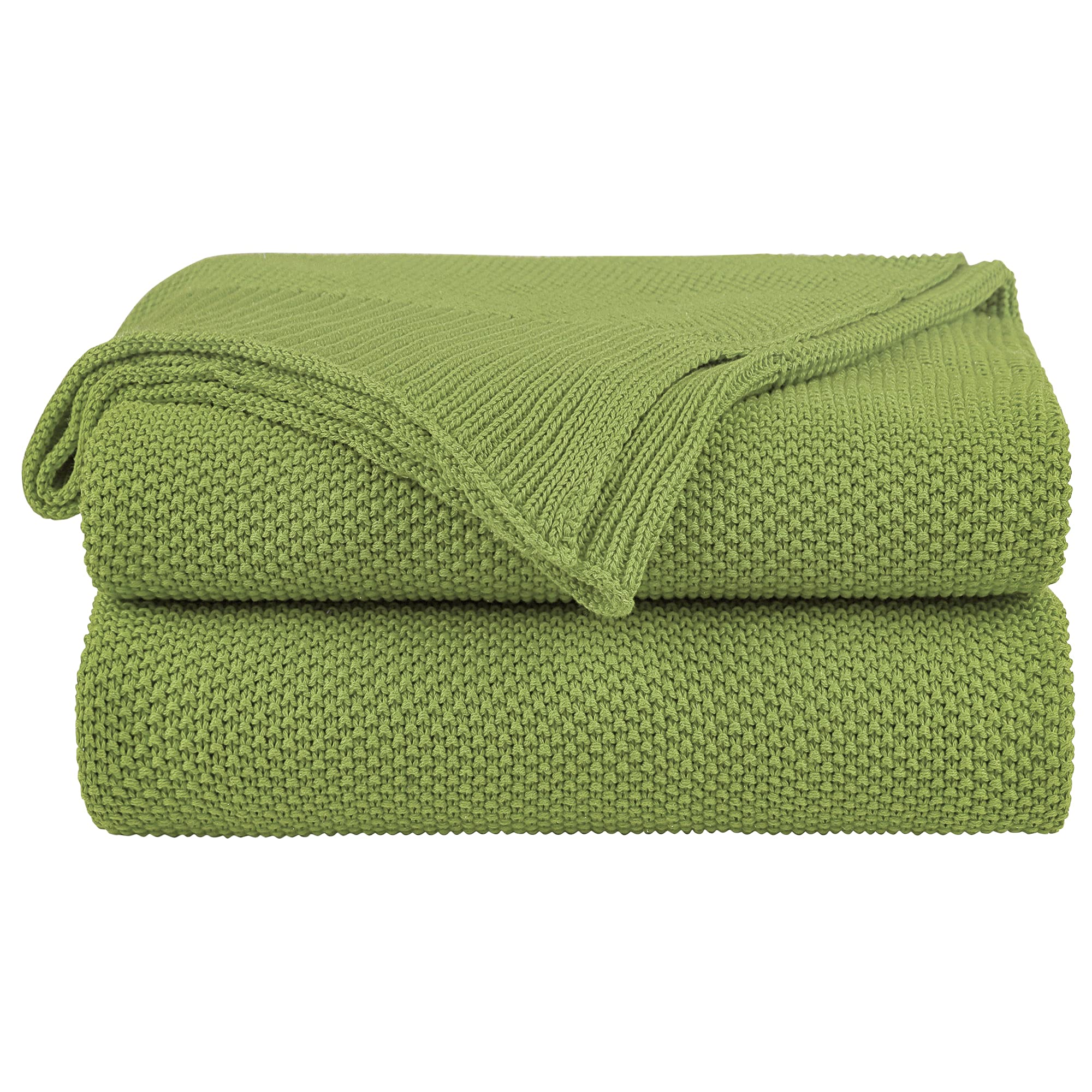 PiccoCasa 100% Cotton Knit Throw Blanket - Soft Lightweight Decorative Blanket for Sofa & Couch - Grass Green 50
