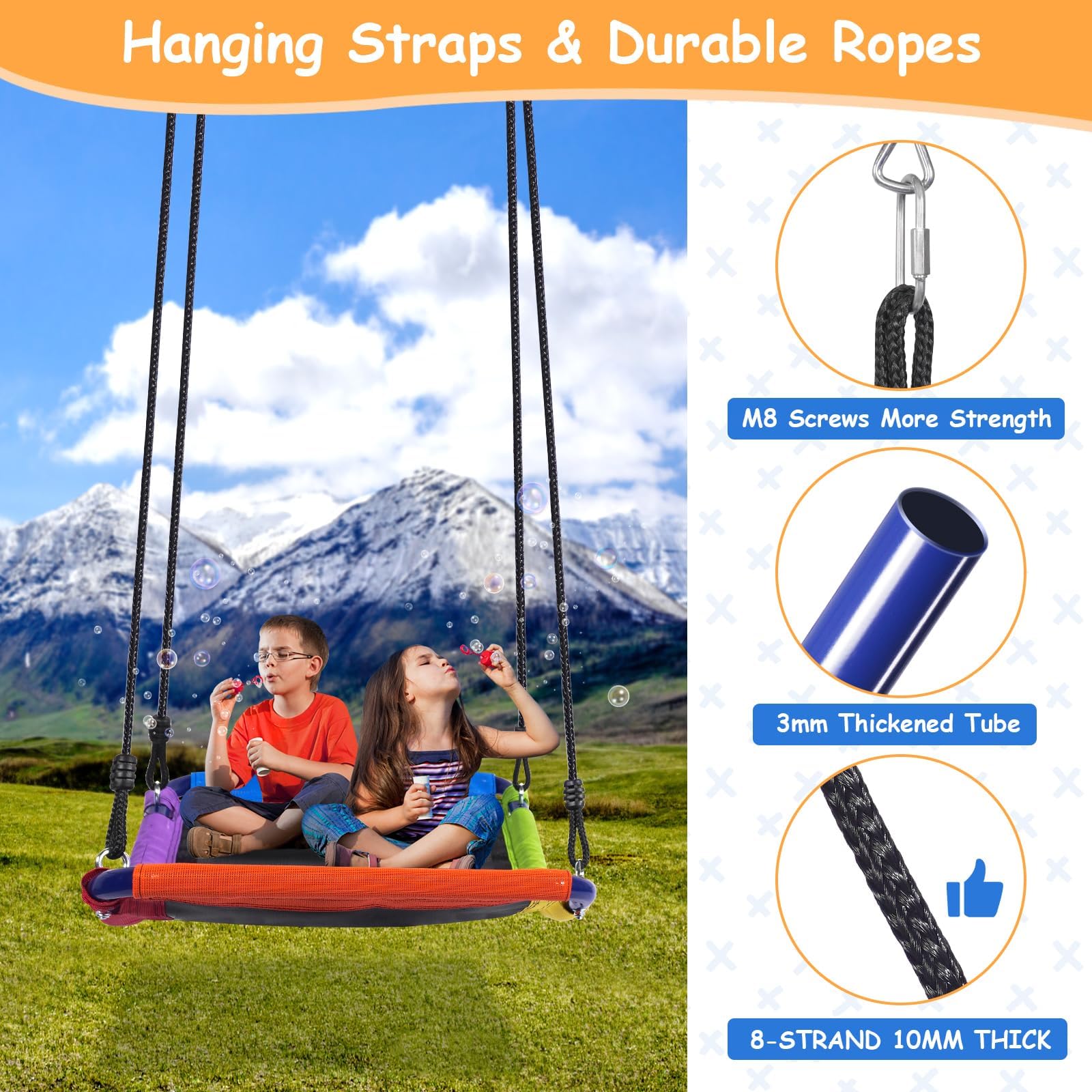 Durable 440lbs Heavy-Duty Metal A-Frame Swing Set for Backyard - Includes 1 Rectangle Platform Swing & 1 Kids Swing Seat - Perfect for Outdoor Play, Family Fun & Backyard Entertainment