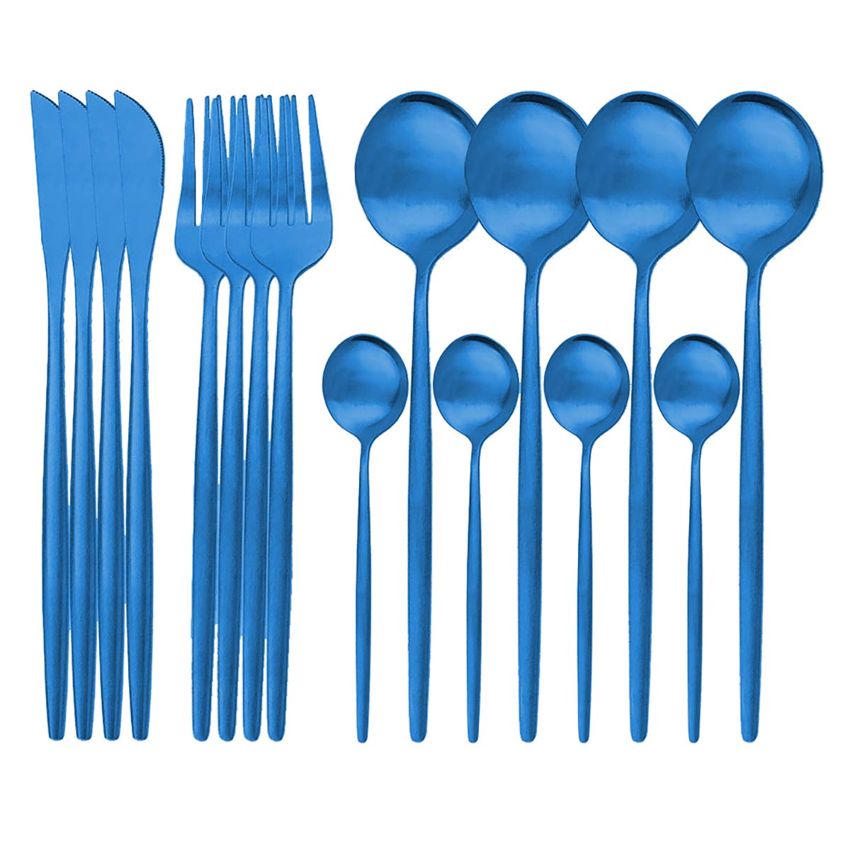 Premium 16-Piece Stainless Steel Flatware Set - 304 Matte Dinnerware Cutlery (Knife, Fork, Spoon) - Durable Kitchen & Dining Silverware in Elegant Blue - Perfect for Everyday Meals, Dinner Parties & Restaurant Use - Set of 2