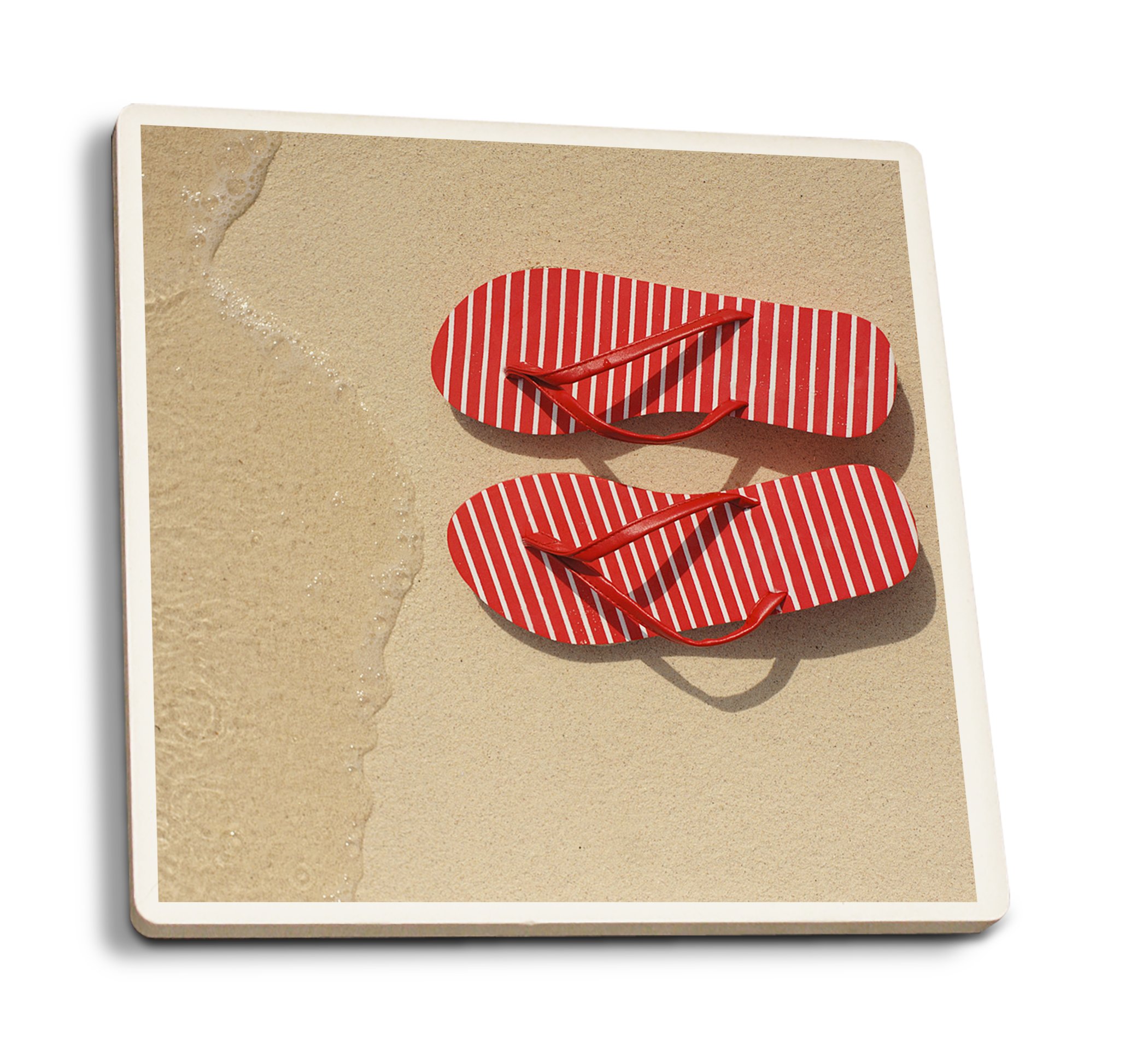 Absorbent Ceramic Coasters Set of 4 - Red Flip Flop Design with Cork Back - Perfect for Kitchen, Dining Table, and Beach House Decor - Ideal for Drinks, Hot & Cold Beverages