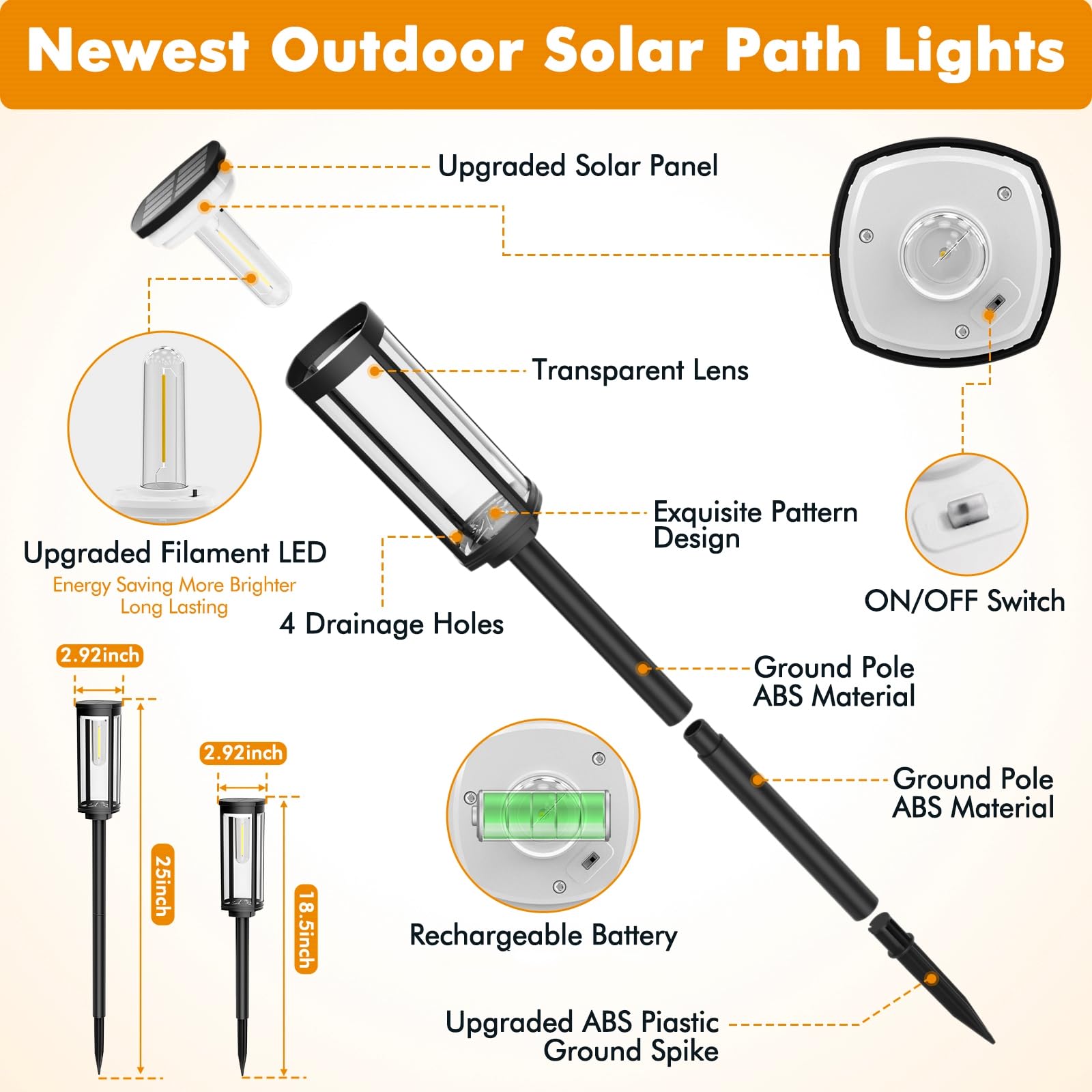 Solar Pathway Lights Outdoor 6 Pack - Waterproof Solar Walkway Lights for Driveway, Lawn, Patio & Yard | Bright LED Landscape Lighting for Garden, Sidewalk & Outdoor Decor | Energy-Efficient Solar Powered Lights for Nighttime Safety & Ambiance