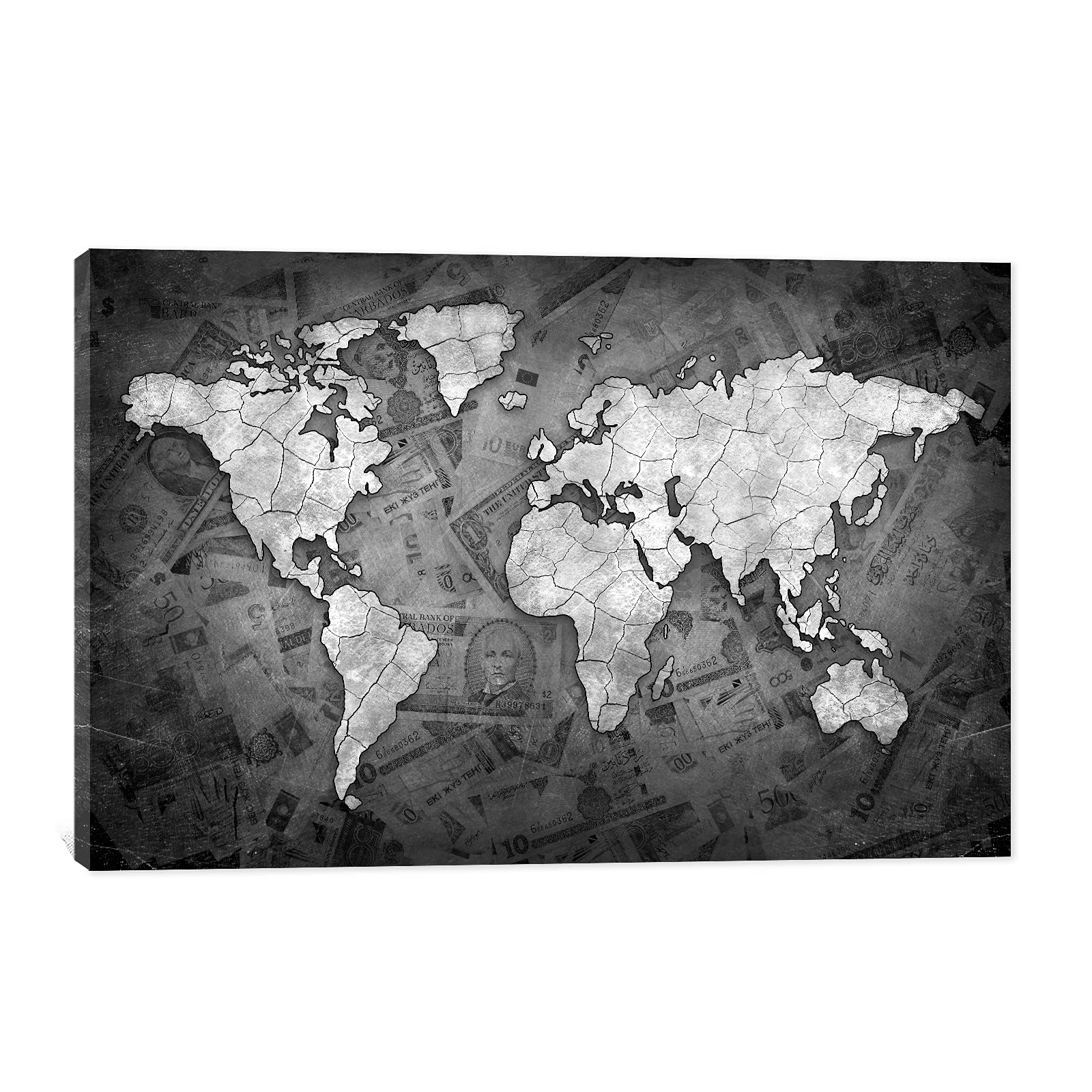 Black and White World Map Canvas Wall Art - 40x28 Inches Framed Travel Map Print for Bedroom, Home & Office Decor - Ready to Hang Beige Background Wall Art - Perfect for Travel Enthusiasts & Geography Lovers