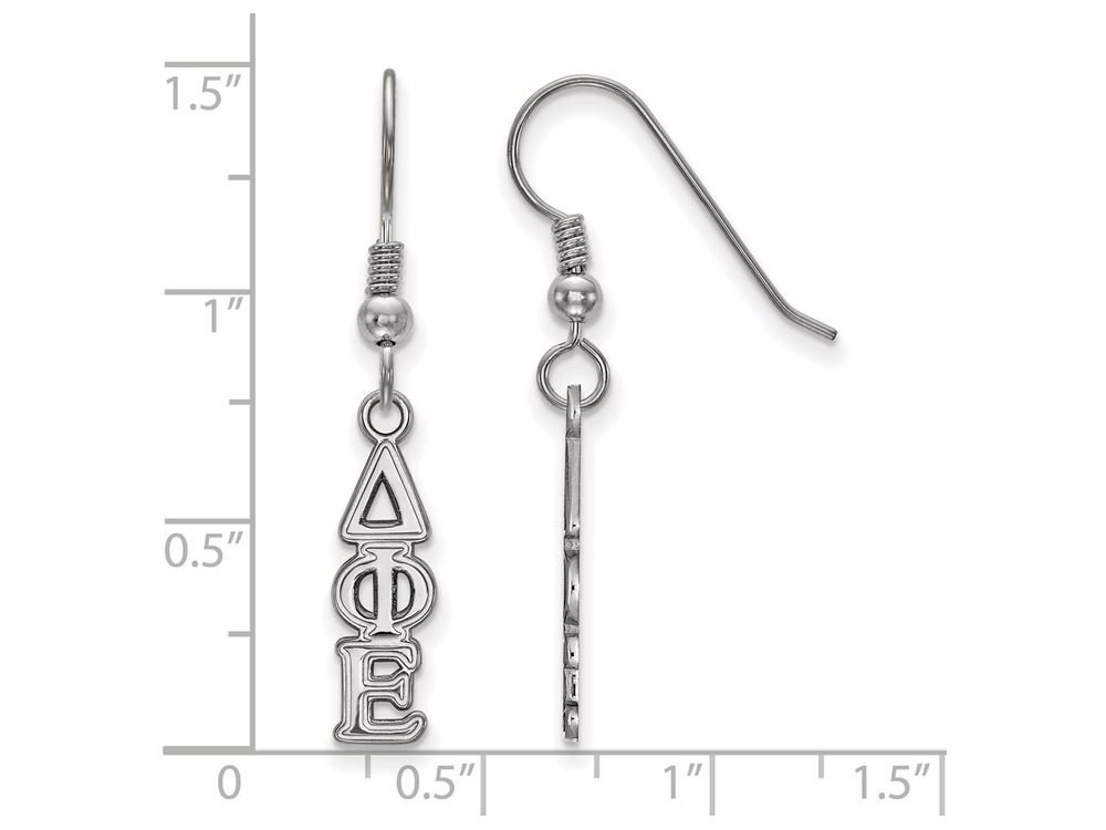 Sterling Silver Delta Phi Epsilon Small Dangle Earrings for Women - Greek Letter Sorority Jewelry Gift for Sisters, Bridesmaids, Graduation & Special Occasions