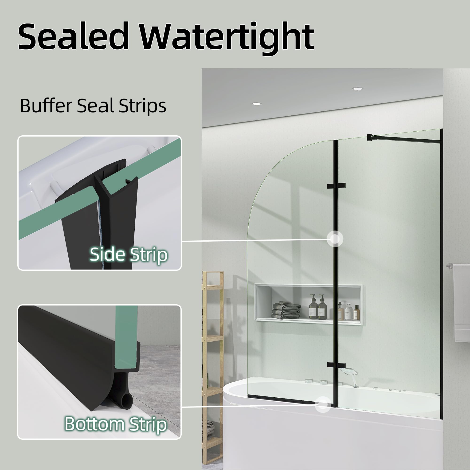Frameless Folding Swing Shower Door for Bathtub - 48