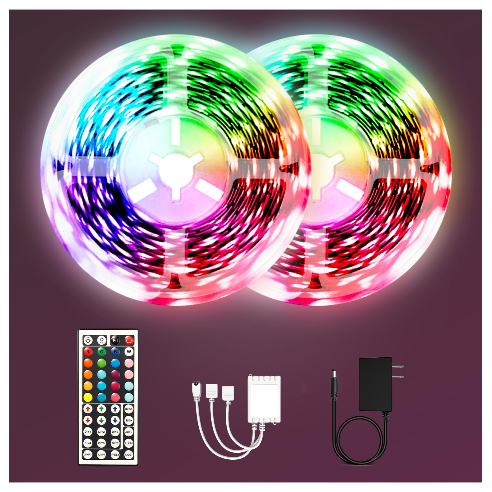 Phopollo 65.6FT Color Changing LED Strip Lights for Bedroom - 5050 RGB LED Light Strips with 44-Key Remote & 12V Power Supply, Waterproof Flexible LED Tape Lights for Home Decoration, Party, Gaming Room & DIY Projects