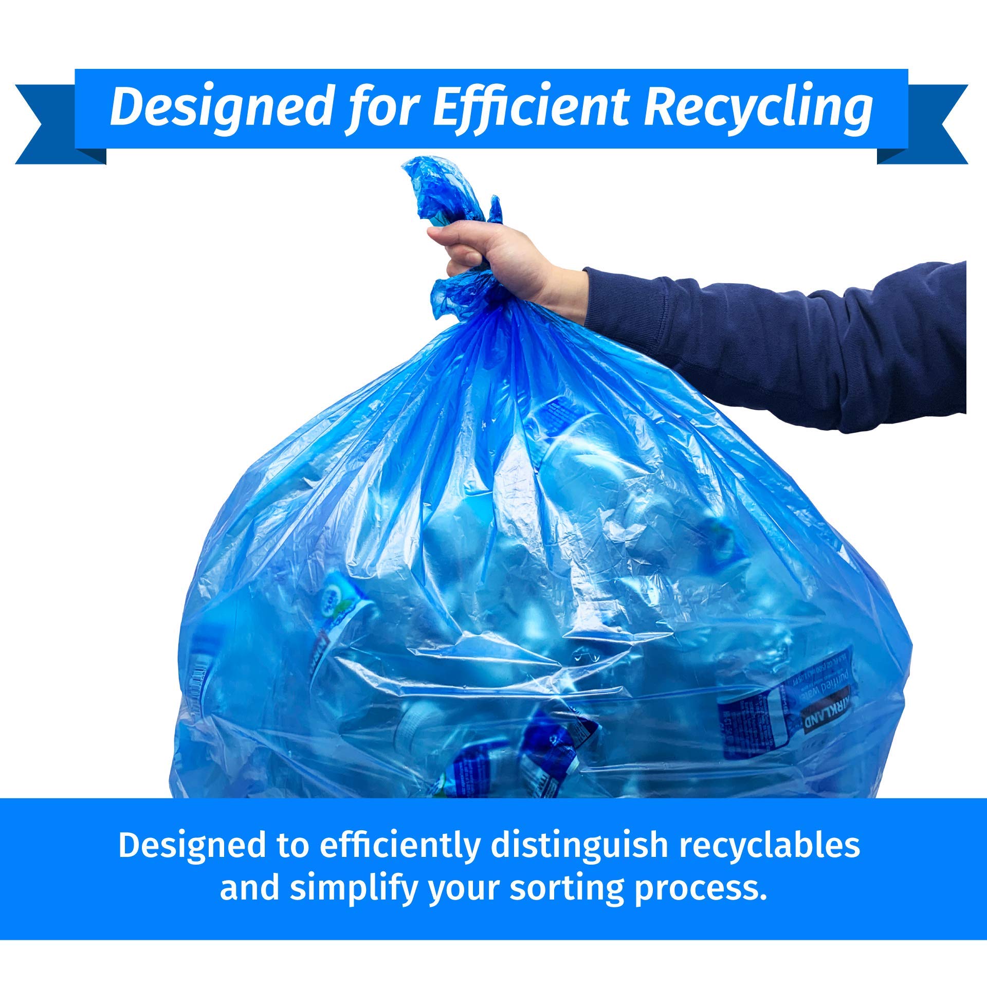 Reli. SuperValue 65 Gallon Heavy Duty Recycling Bags - 50 Count Blue Trash Bags | Made in USA | Perfect for Home, Office & Outdoor Waste Disposal