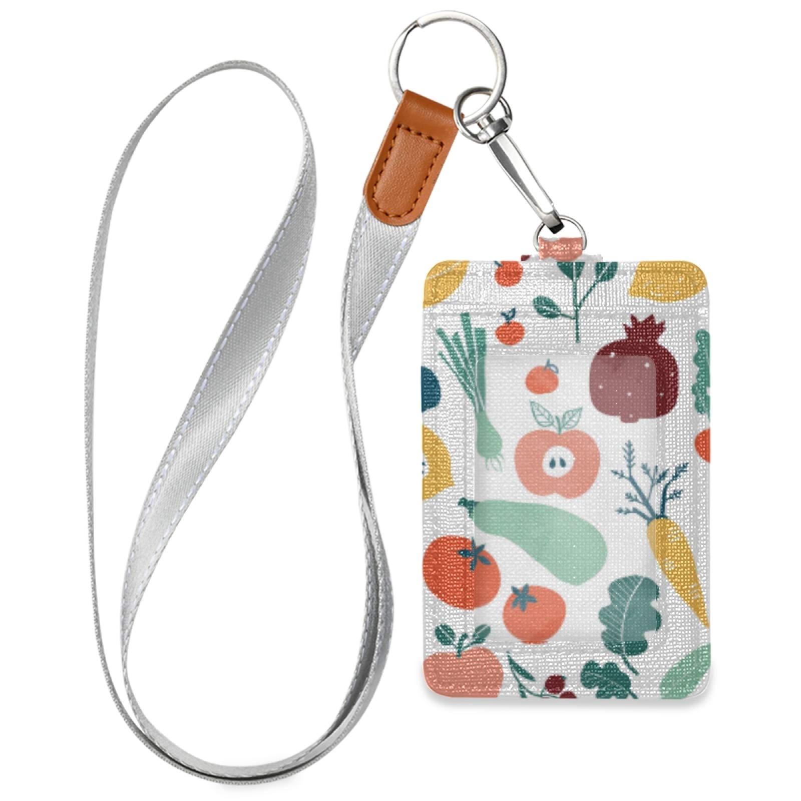 Colorful Fruits & Veggies ID Badge Holder with Lanyard - Office & School Use
