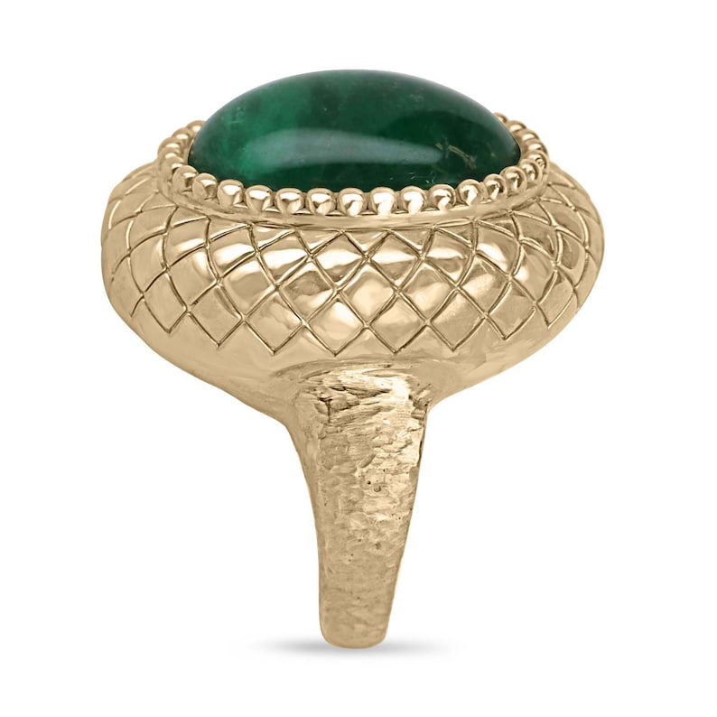 16.83ct 14K Gold Oval Cabochon Cut Mystic Dark Green Emerald Vintage Solitaire Ring for Women – Perfect for Weddings, Anniversaries & Special Occasions
