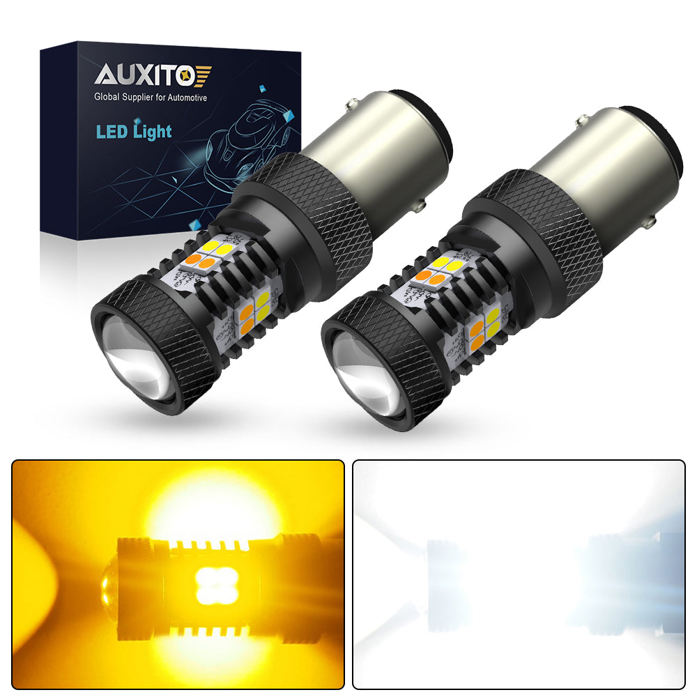 1157 LED Switchback Bulb - Amber/White Turn Signal Light with 3030 SMD Chips & Projector - Compatible with Parking Lights & Daytime Running Lights (DRL) - Perfect for Cars, Trucks, SUVs & Motorcycles