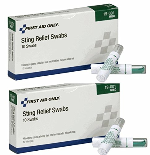 First Aid Only Insect & Bee Sting Relief Swabs - 20 Count (2 Boxes of 10) - Fast Pain Relief for Bug Bites, Outdoor Activities & Emergency Kits