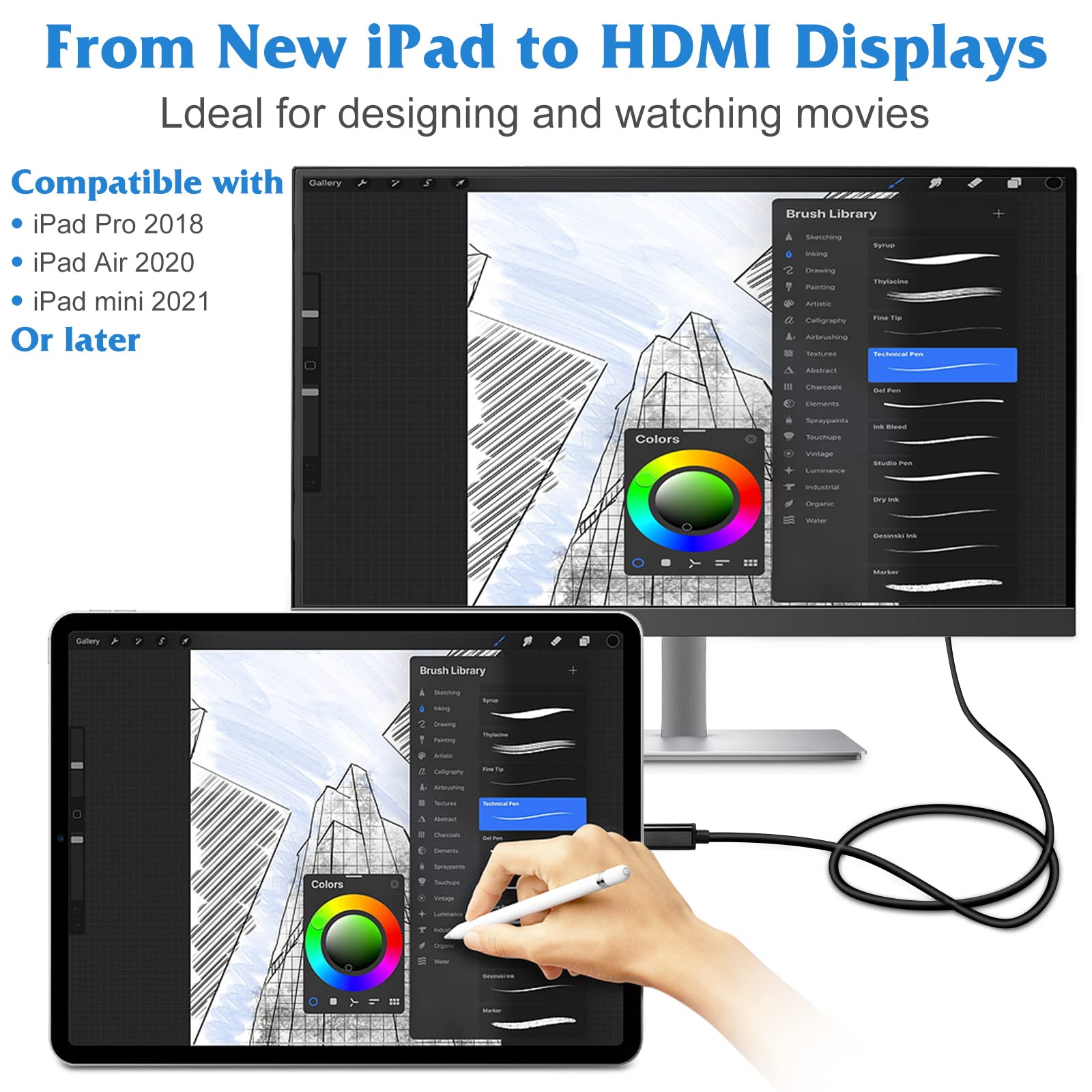 6ft USB C to HDMI Cable 4K 60Hz - High Speed USB 3.1 Type C to HDMI Adapter - Thunderbolt 3 Compatible for MacBook Pro/Air, iPad Pro, Samsung Galaxy - Perfect for Home Office, Conference Presentations & 4K TV Streaming
