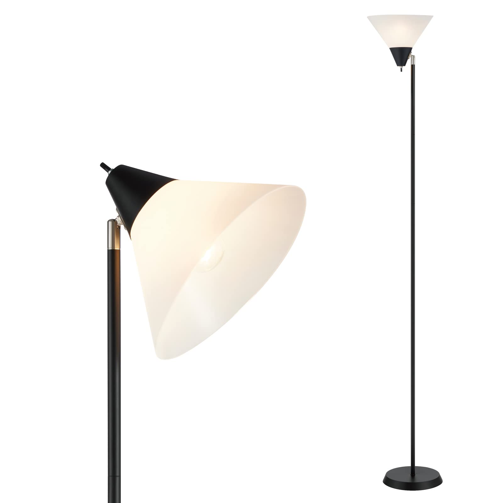 HonoDing Adjustable Floor Lamp with Acrylic Shade - Modern Standing Light for Living Room, Bedroom & Office - Black (Ideal for Reading, Working & Ambient Lighting)