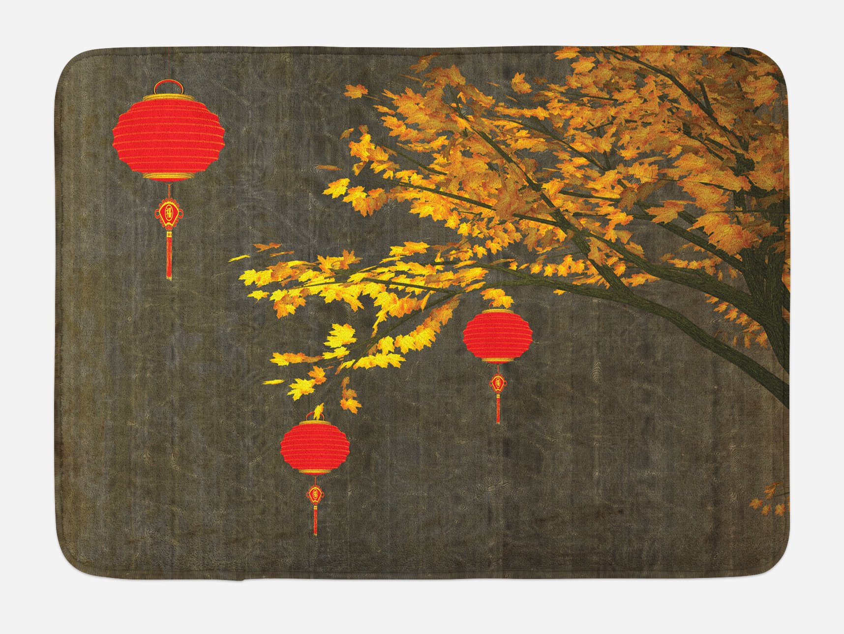 Ambesonne Oriental Bath Mat - Fall Tree Scarlet Vintage Inspired Plush Bathroom Rug with Non-Slip Backing, 30.2