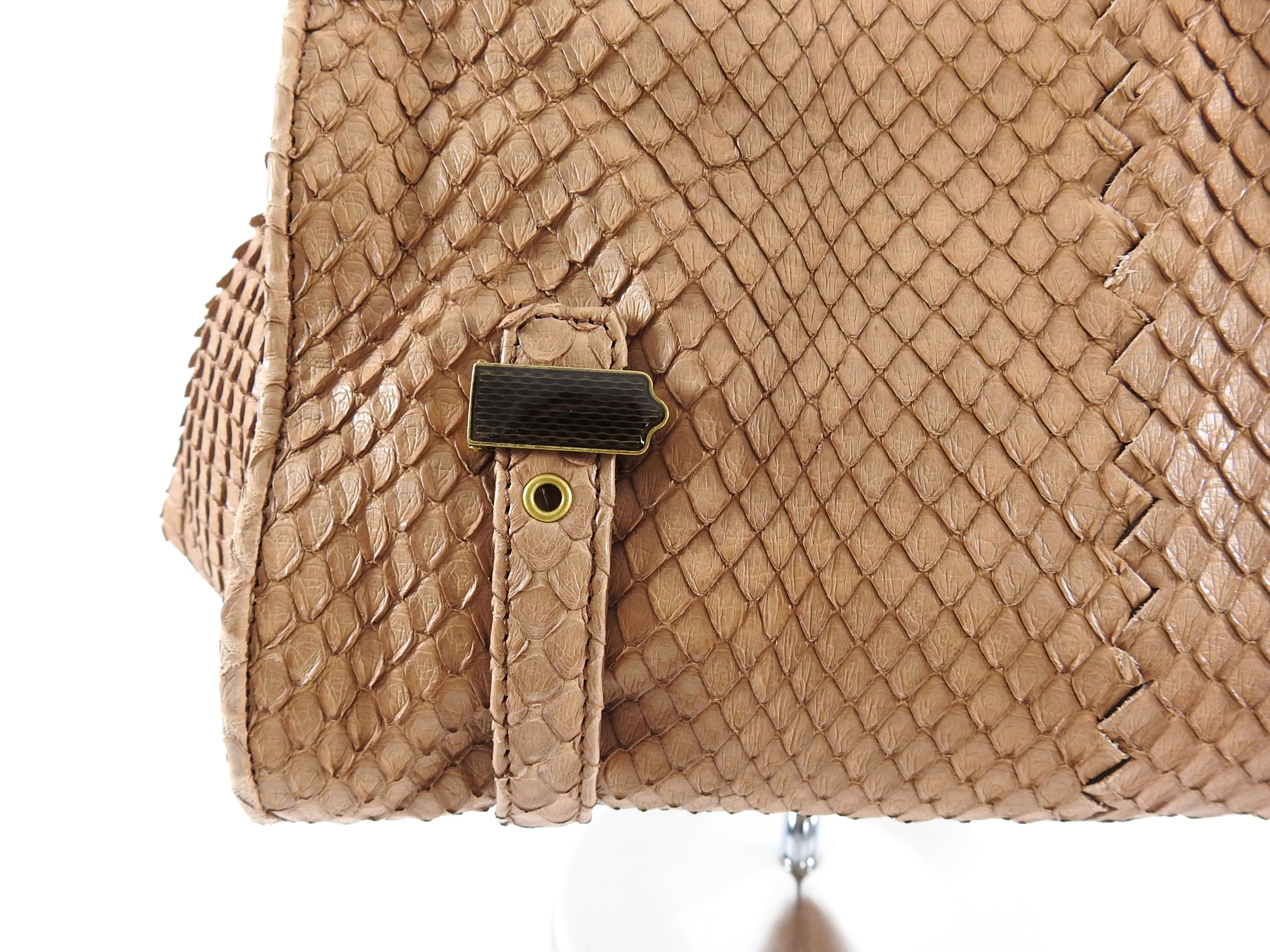 Bottega Veneta Dark Nude Python Double Handle Luxury Handbag - Perfect for Evening Events, Parties & Special Occasions