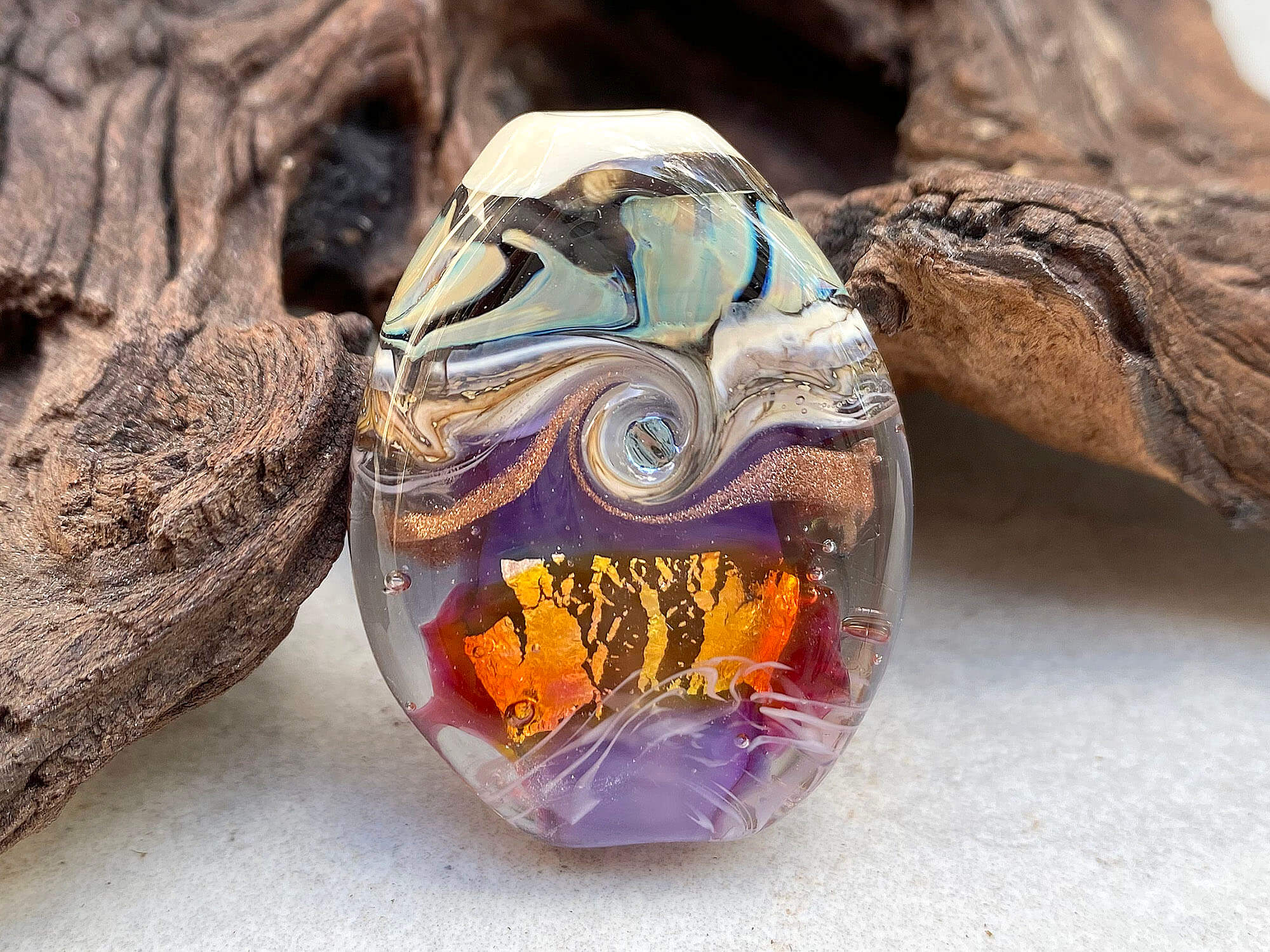 Handmade Purple Fire Organic Lampwork Glass Focal Bead - SRA Certified Artisan Jewelry Bead for Necklace, Bracelet & DIY Craft Projects - Perfect for Boho, Hippie & Spiritual Jewelry Making