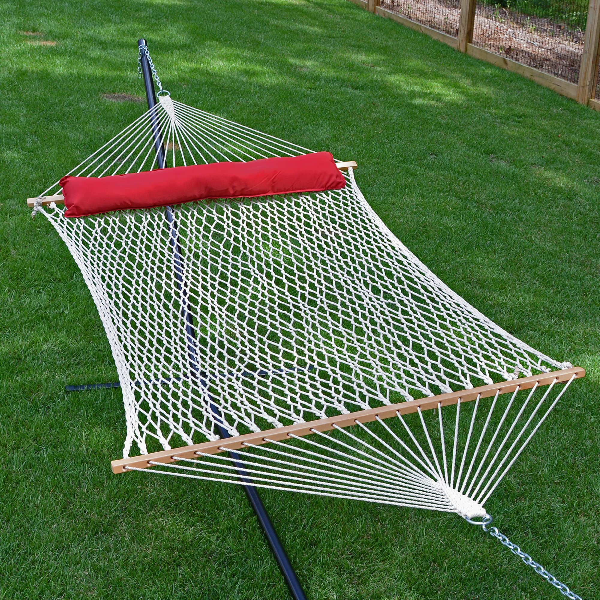 13' Cotton Rope Hammock with Pillow - Comfortable Outdoor Swing Bed for Patio, Backyard, Beach & Camping - Algoma Net Relaxation Hammock
