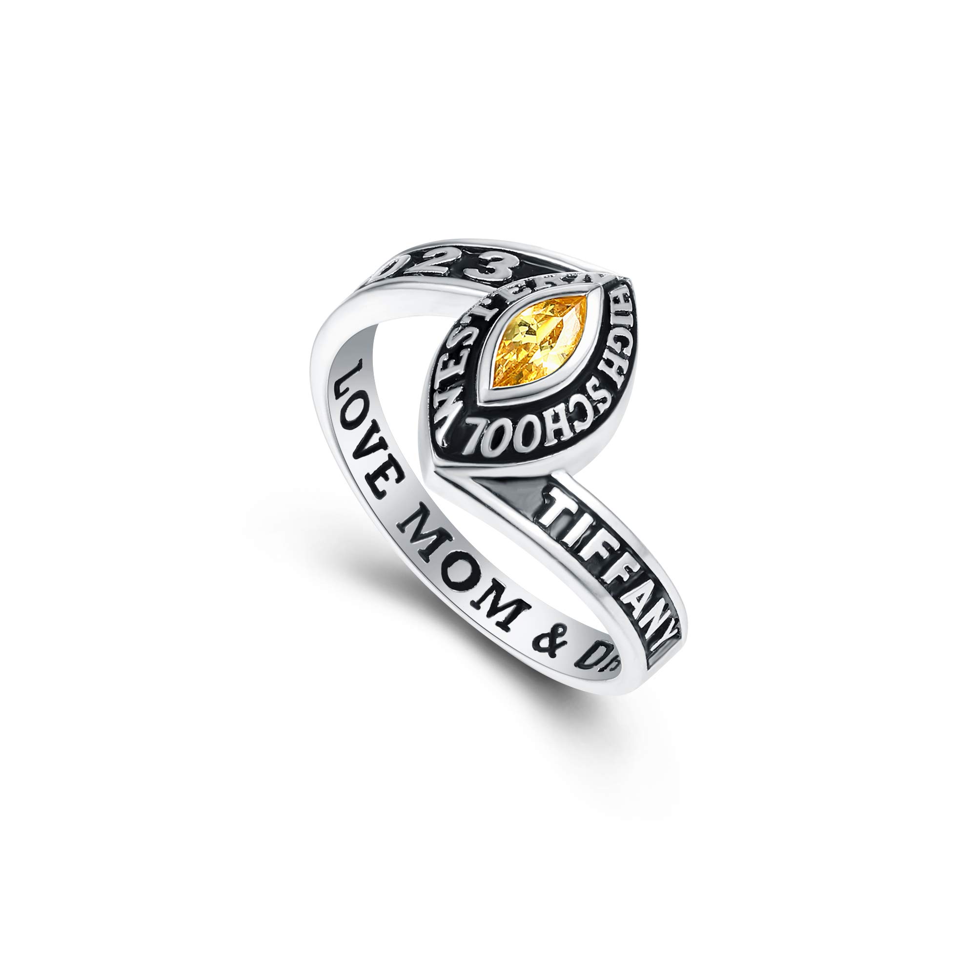 PJM Authentic Women's Class Ring – 925 Sterling Silver or 10KT Gold – Custom High School College University Graduation Ring – Personalized Jewelry Gift for Her – Perfect for Graduation Ceremonies, Alumni Reunions & Special Occasions