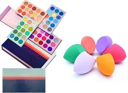 First Beauty 60 Color High Pigmented Eyeshadow Palette - Long Lasting Makeup Set with 6Pcs Beauty Blender (7 Items) | Perfect for Professional Makeup, Party Looks & Everyday Glam