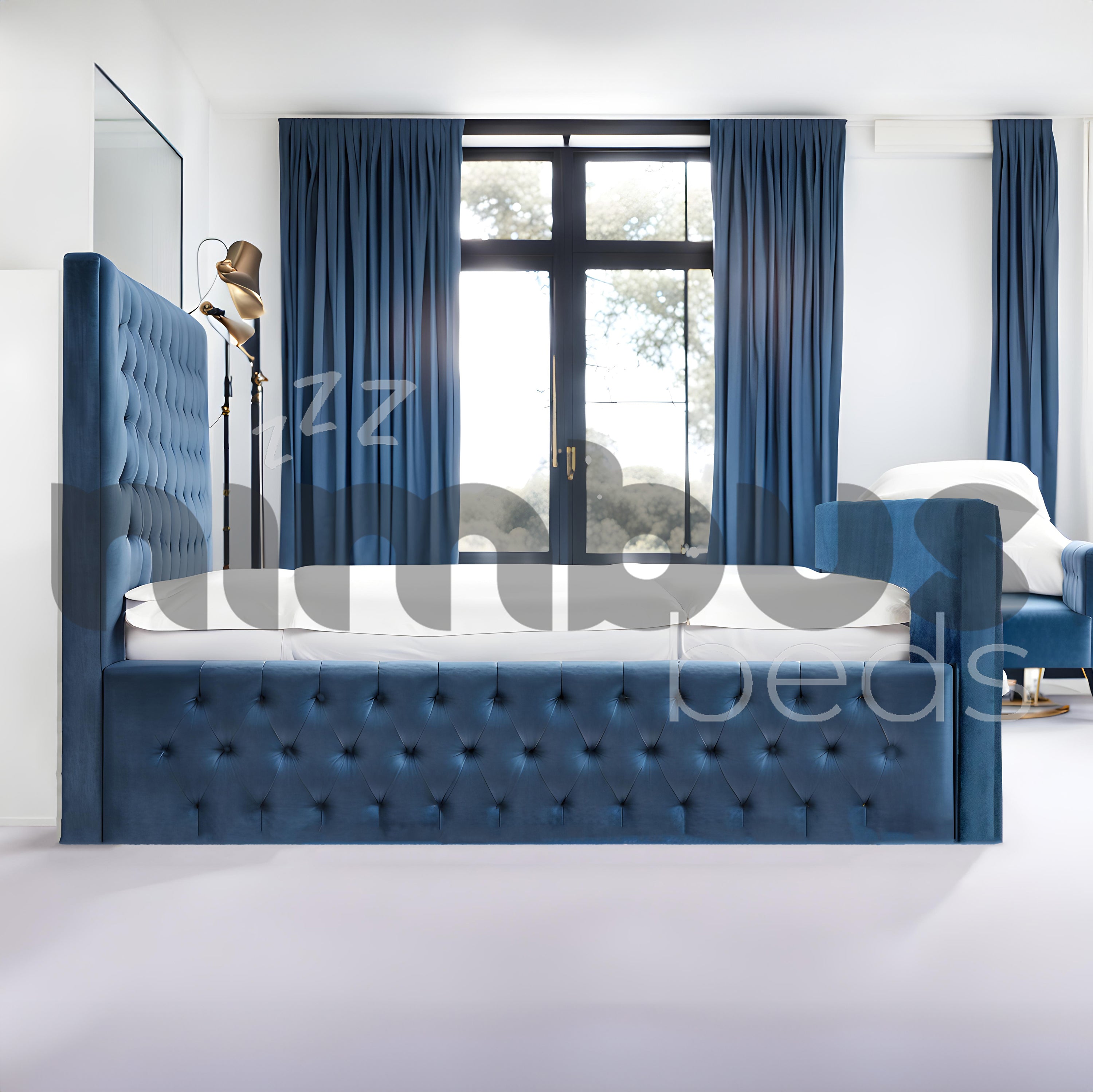 Chesterfield Luxury Bed Frame - Queen/King Size Upholstered Platform Bed with Button Tufting & Wooden Slats - Perfect for Master Bedroom & Guest Room