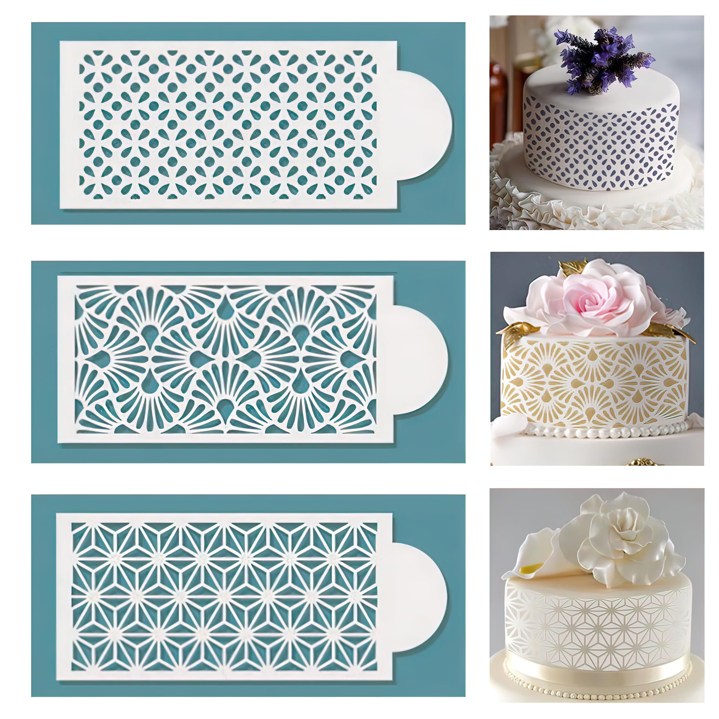 10 Pcs Floral & Geometric Cake Stencils Set - Wedding, Icing, Fondant, Cookie Decorating Templates for Buttercream & Dessert Baking Supplies - Perfect for DIY Cake Decoration, Birthday Parties & Wedding Cakes