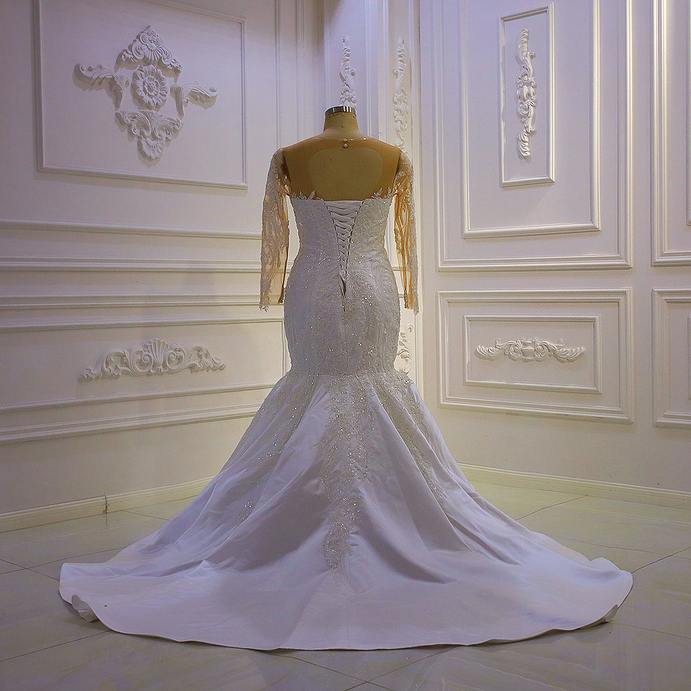 Elegant Mermaid Wedding Dress with Full Beading & Long Sleeves - Perfect for Bridal, Formal Events & Special Occasions