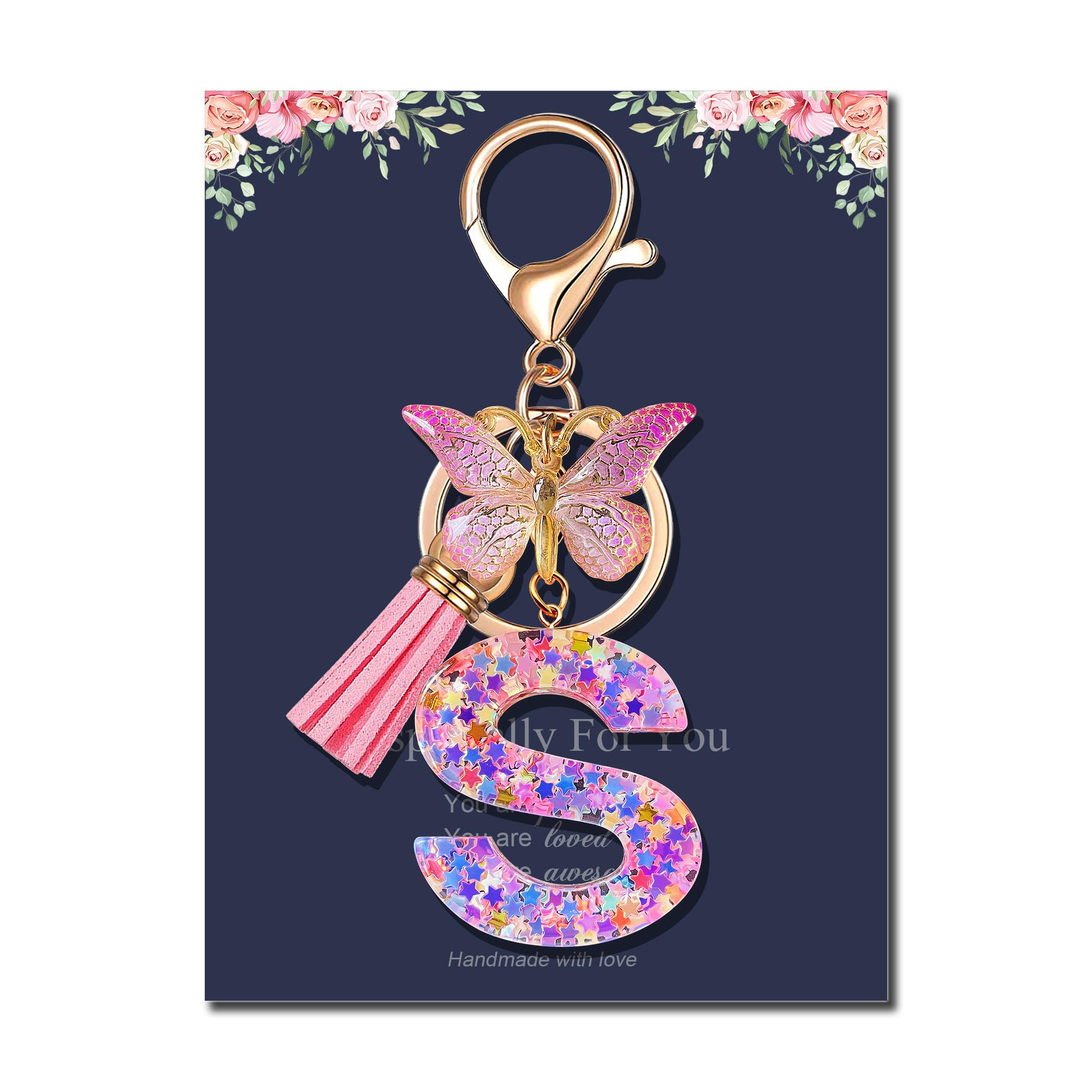 Cute Butterfly Tassel Initial Letter Keychain for Women & Girls - Personalized Birthday Gift in Pink & Purple | Perfect for Backpacks, Purses & Keyrings