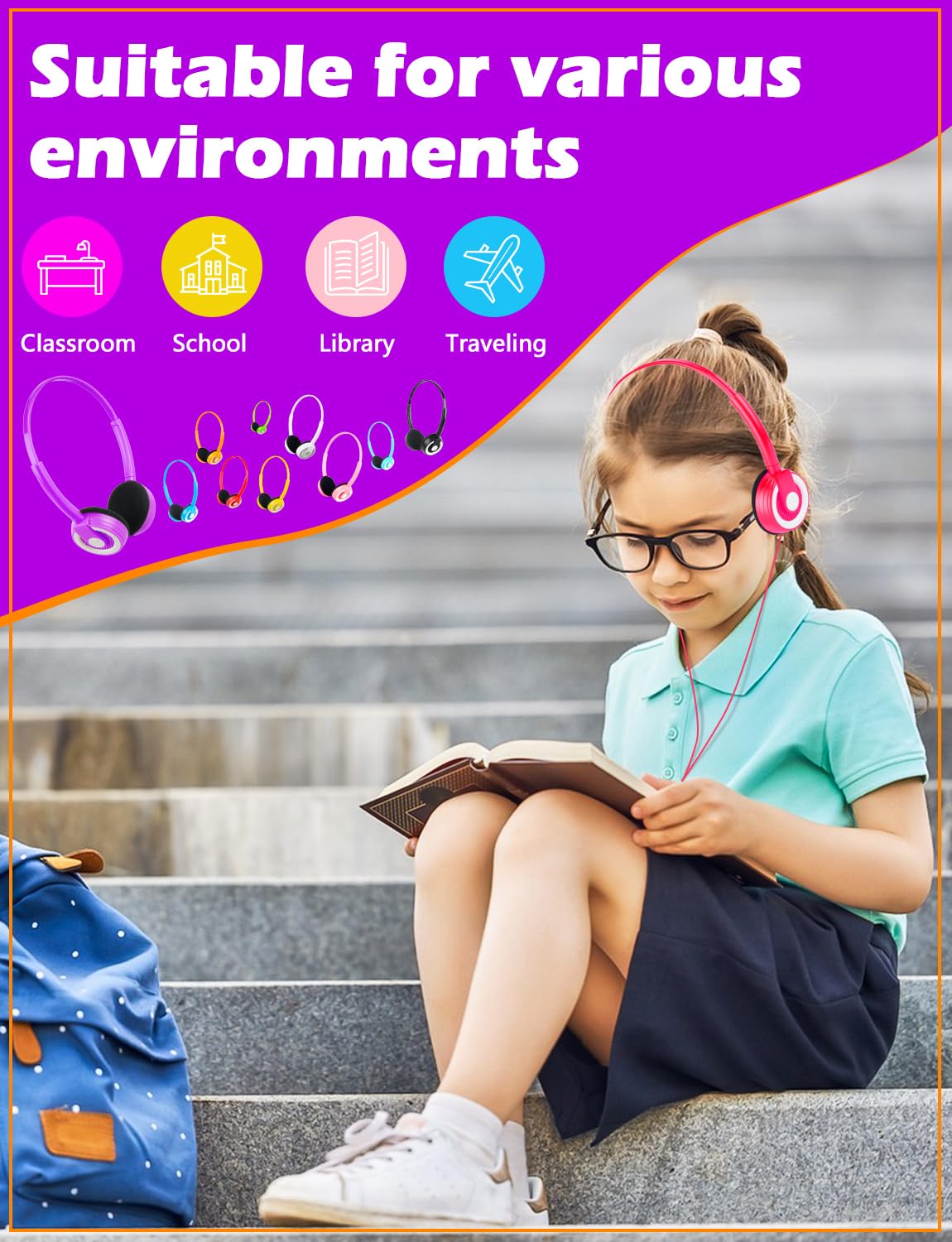 20 Pack Kids Headphones Bulk for Classroom - 3.5mm Jack Wired Headphones for School Students, Children & Teens (10 Mixed Colors) - Durable Headphones for Learning, Online Classes & Homeschooling