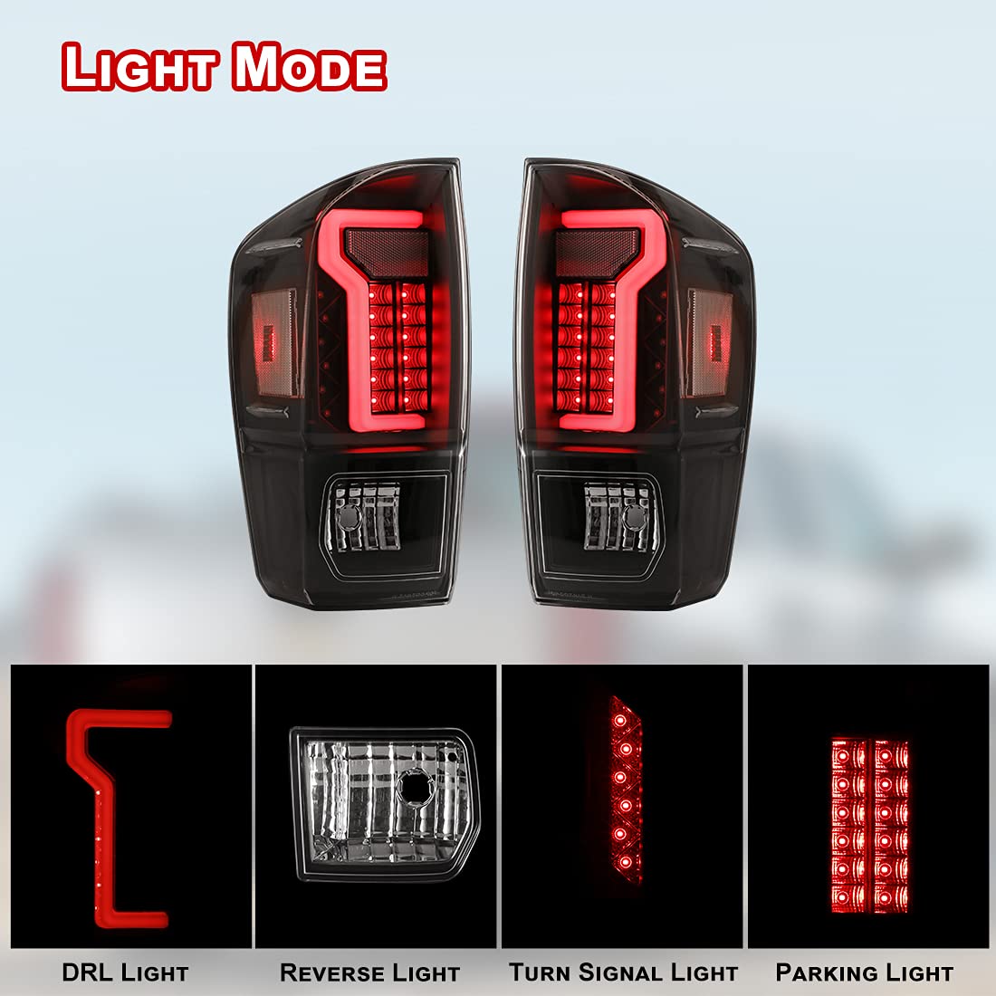 Nixon Offroad LED Tail Lights for 2016-2022 Toyota Tacoma - Clear Smoke Replacement Assembly with Turn Signal, Brake & Running Lights (Driver & Passenger Side) - Perfect for Off-Roading, Night Driving & Truck Customization